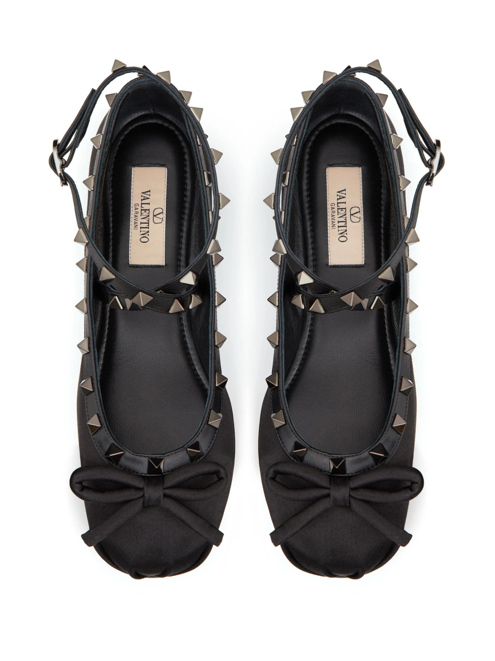 Valentino o1s22i1n0924 Silk Rockstud Ballet Flats in Black Size US 9 / IT 39 - 4 Thumbnail