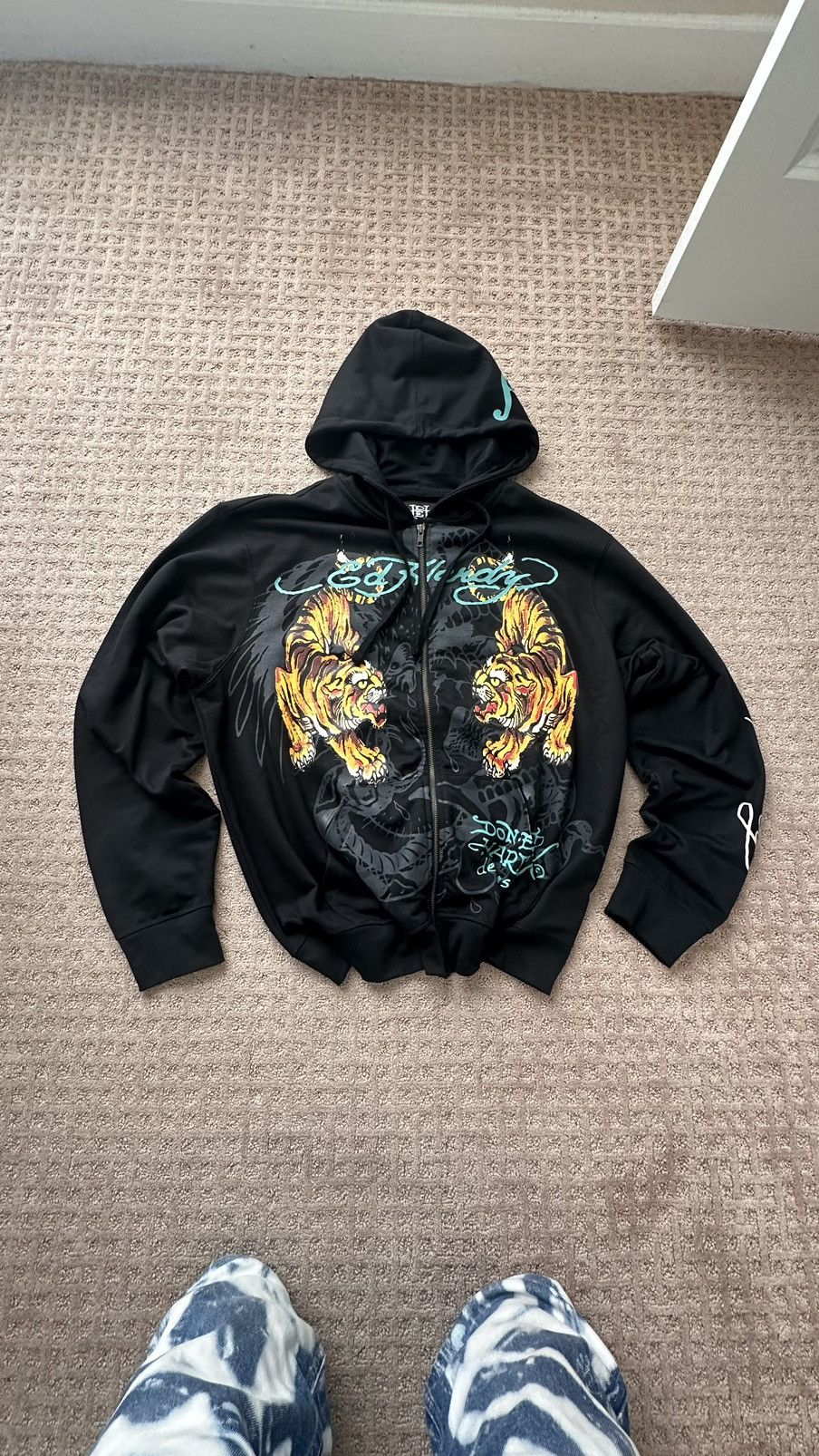 image of Grail Ed Hardy Zip Hoodie Grail in Black, Men's (Size XL)