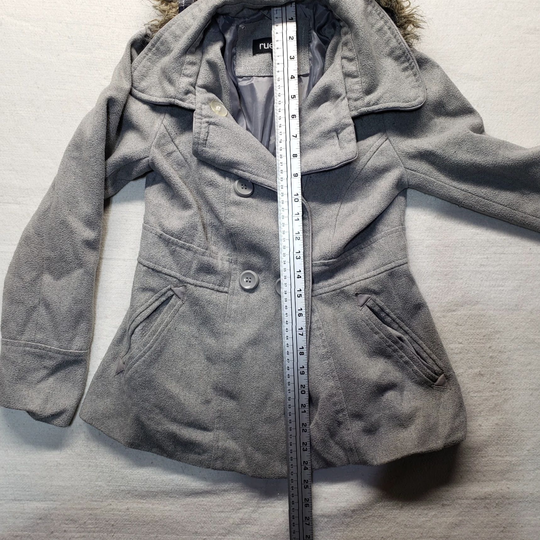 Vintage VINTAGE rue21 Pea Coat Jacket Gray Solid Winter Detachable Fuzzy Hood Adult Women Small 90s Designer Womens Size S / US 4 / IT 40 - 5 Thumbnail