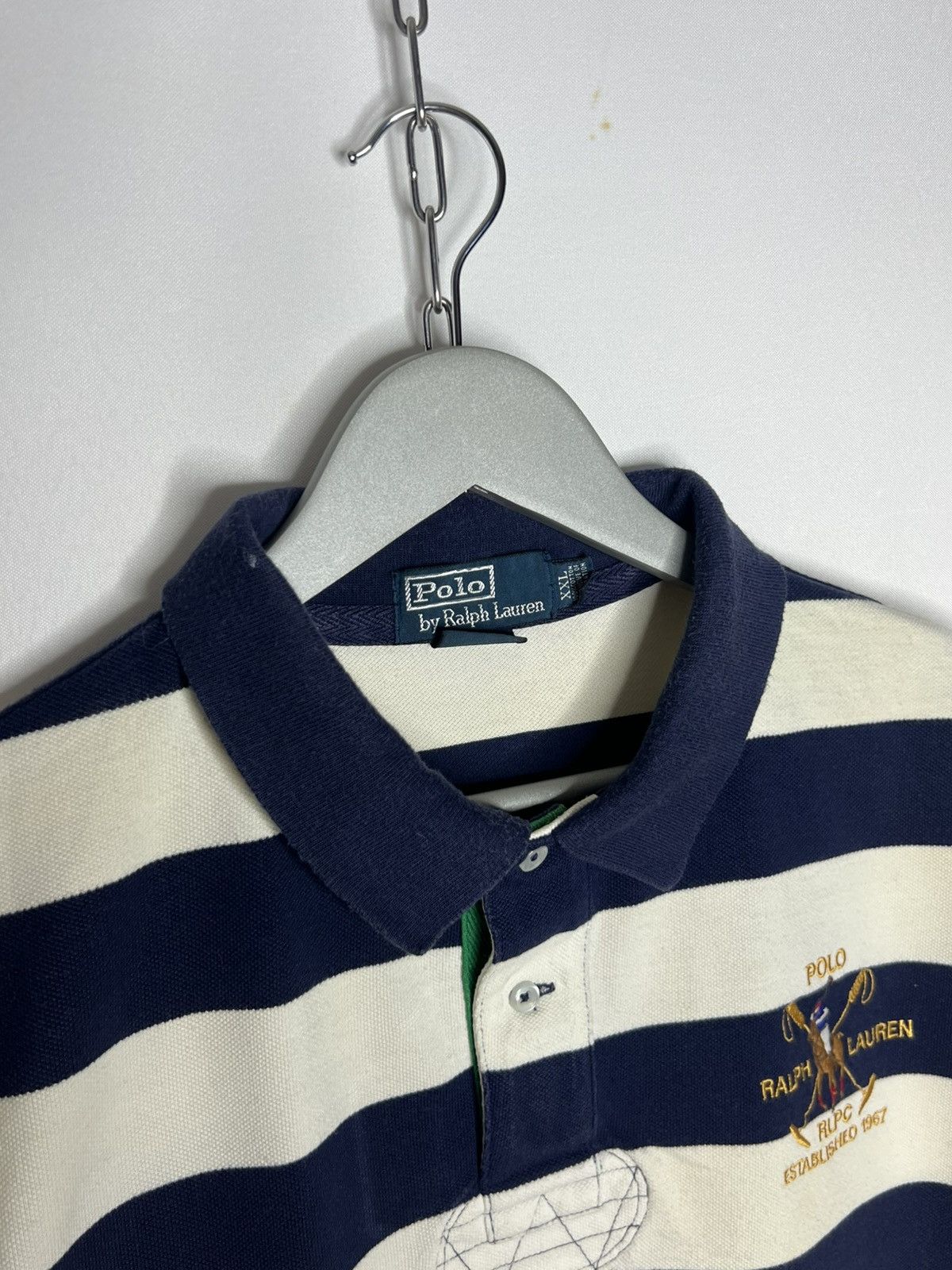 Polo Ralph Lauren Vintage Polo Ralph Lauren #3 Big Logo Pony Striped Polo Tee Size US XXL / EU 58 / 5 - 15 Thumbnail
