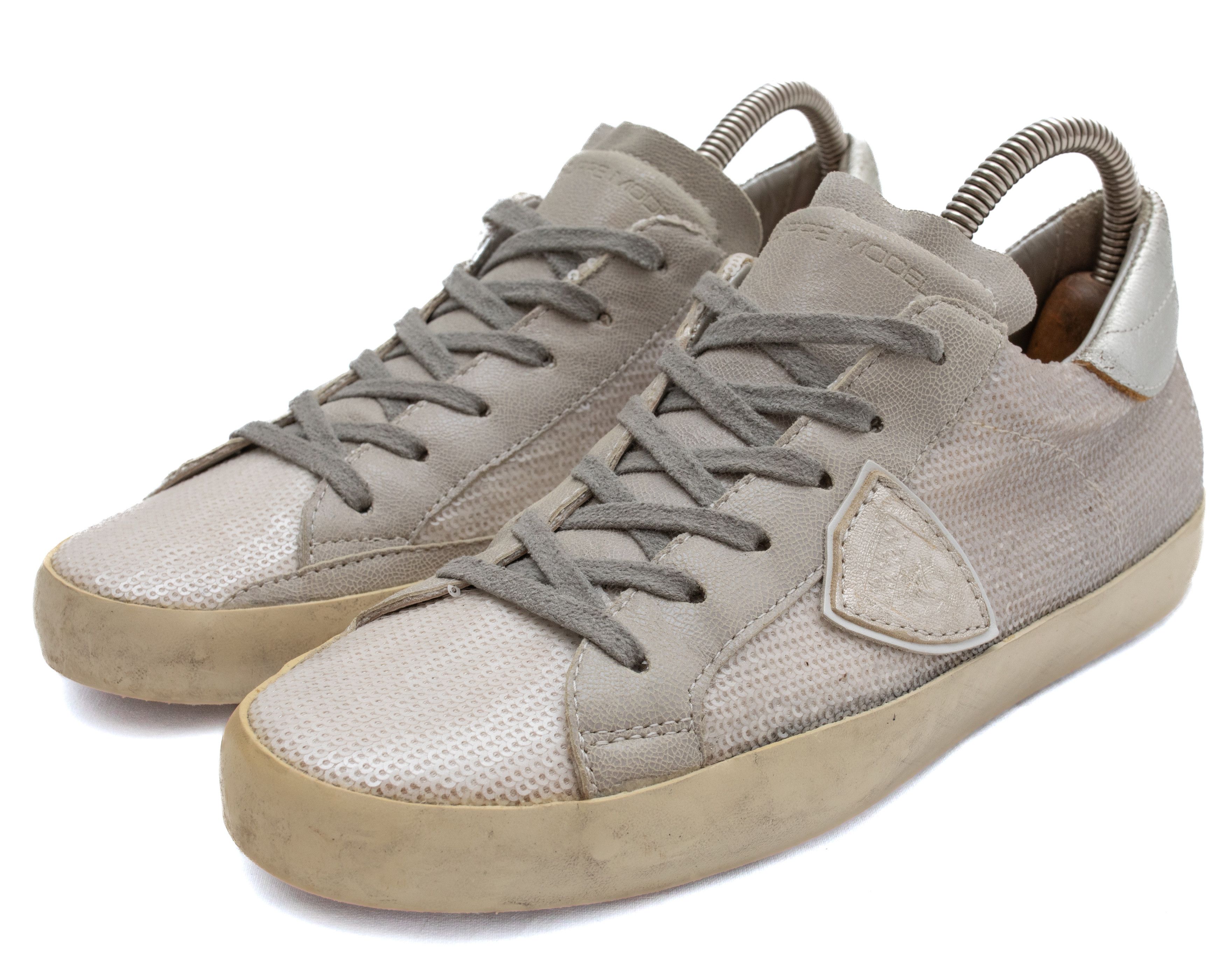 image of Philippe Model Prsx Glitter Sneakers in White/Silver, Women's (Size 9)