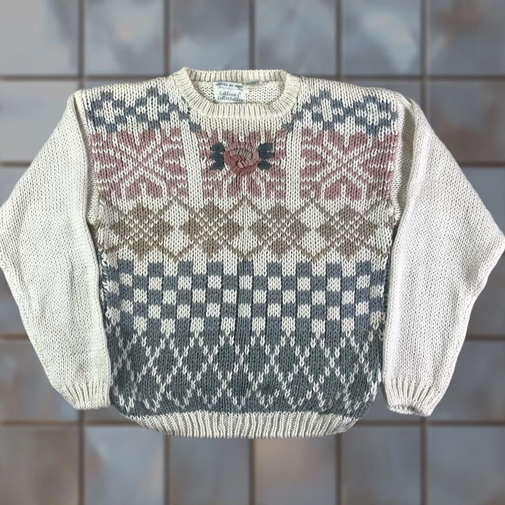 Pinko VINTAGE Colleen's Collectibles Sweater Women Medium White Floral Embroidered Granny Bohemian 90s Classic Pullover Men/Women Size M / US 6-8 / IT 42-44 - 1 Thumbnail