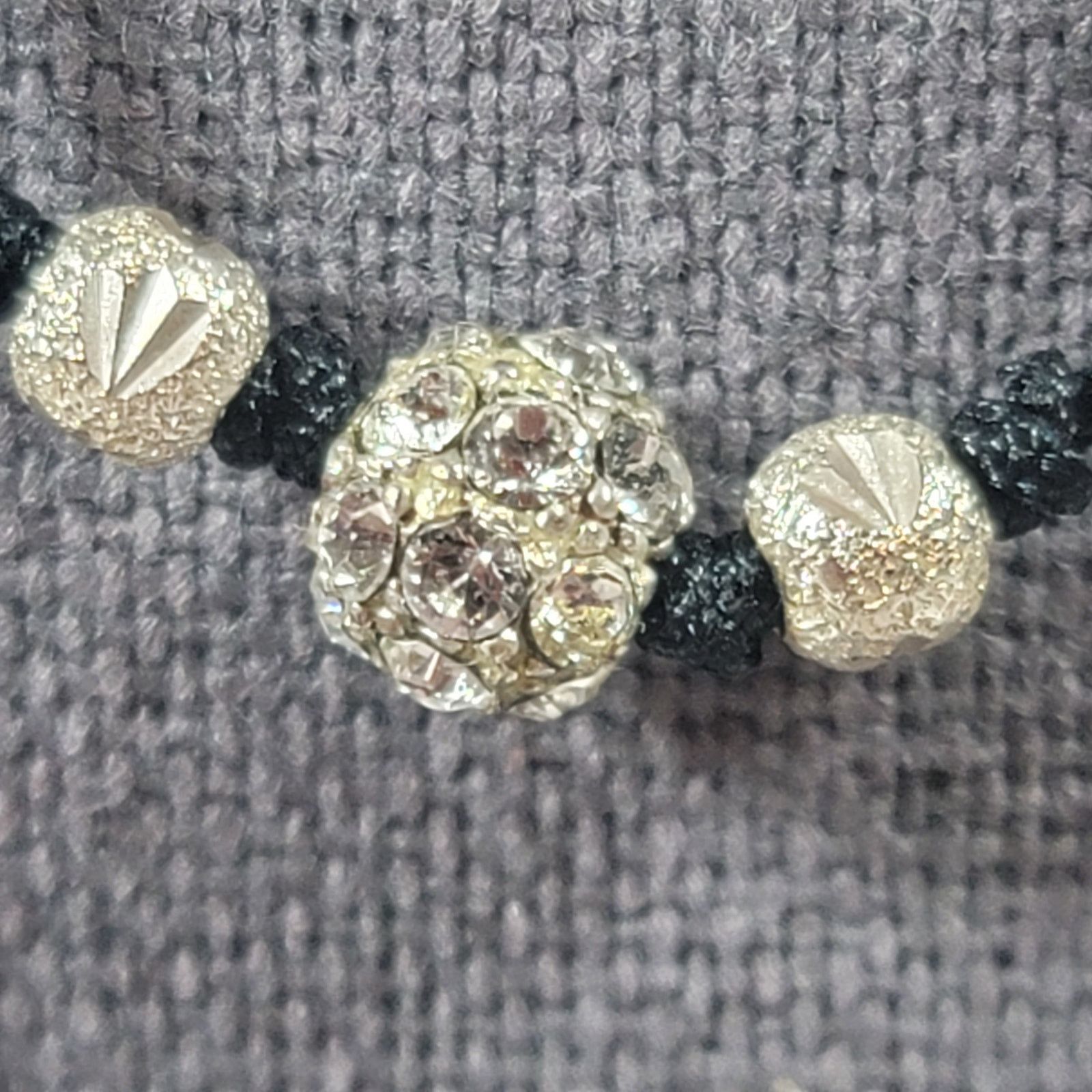 Other Black Rope Silver Beads With Stones 8" Necklace Delicate Size ONE SIZE - 2 Thumbnail