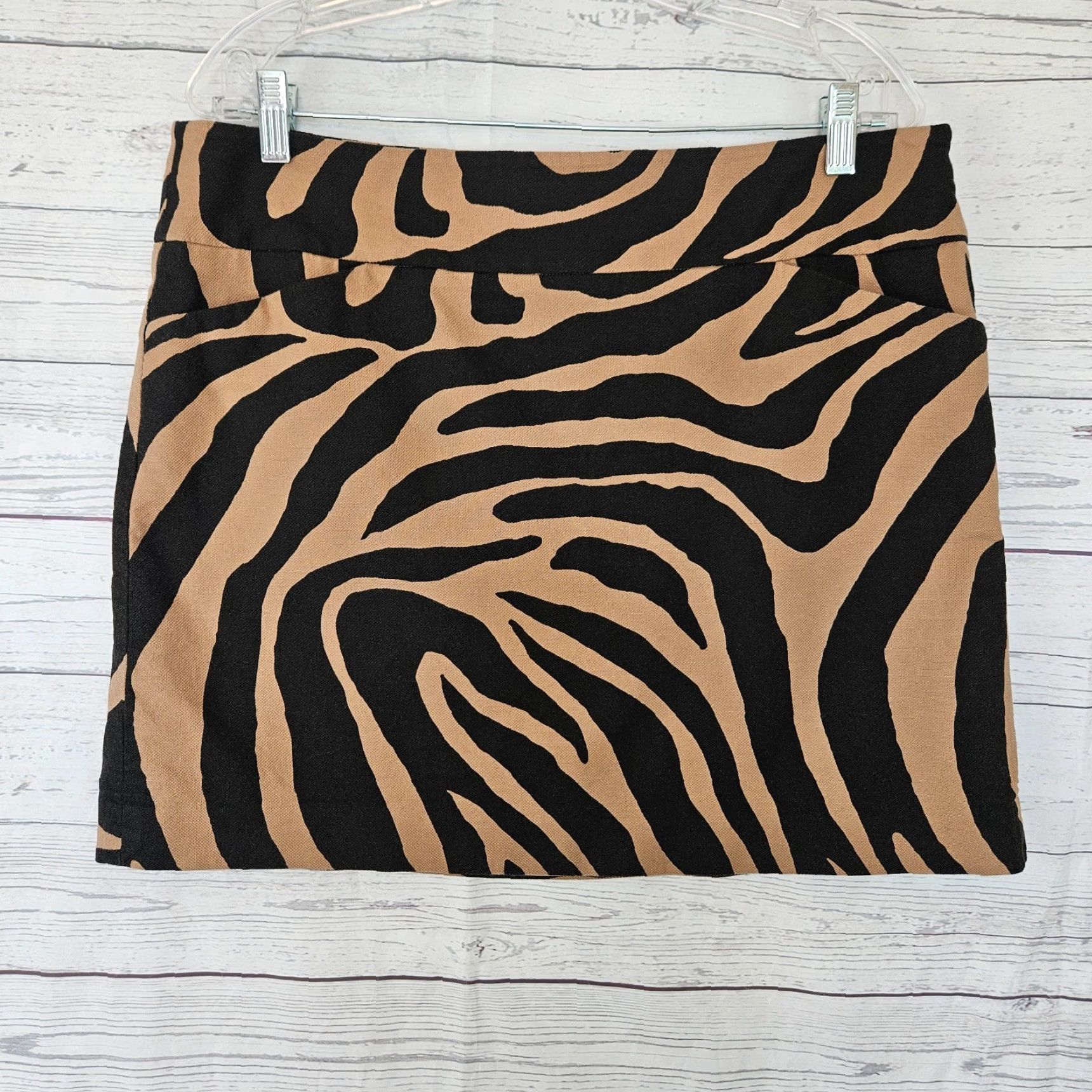 Loft VINTAGE LOFT Ann Taylor Womens Skirt 12 Black Brown Animal Print Cotton Blend Pockets A-Line Short Womens Size 34" / US 12 / IT 48 - 2 Thumbnail