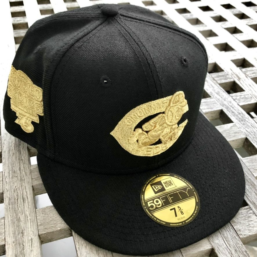 New Era Cincinnati Reds 1976 WS Gold Patch Wool Fitted Hat 7 5/8 Size ONE SIZE - 1 Thumbnail