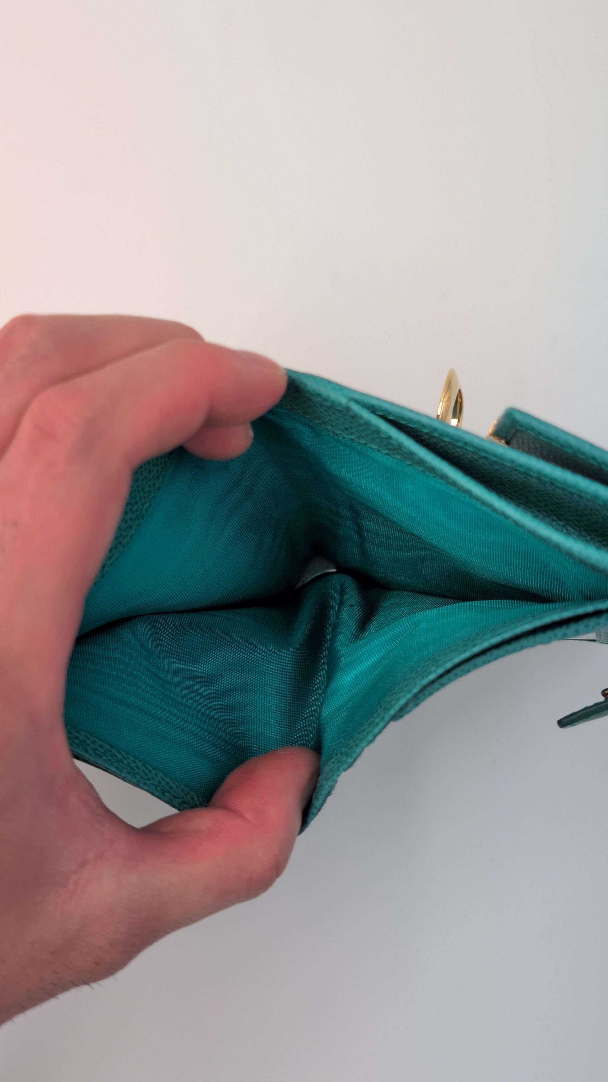 Salvatore Ferragamo Dark Aqua Green Fold-Over Clasp Leather Purse Size ONE SIZE - 7 Thumbnail