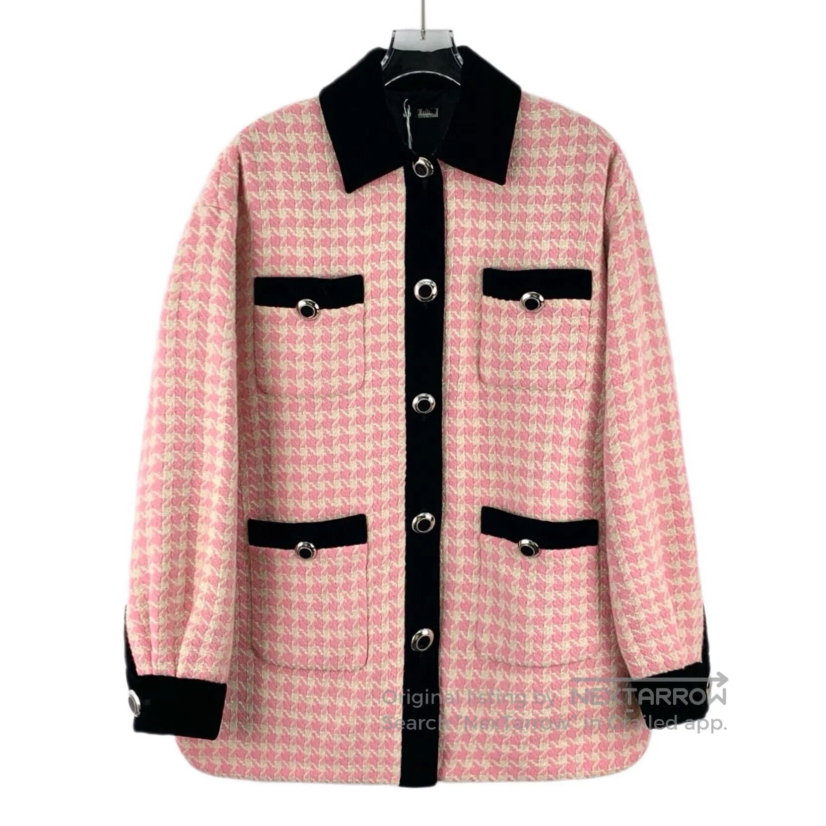 Miu Miu Miu Miu Pink Houndstooth Wool Notched Collar Single-breast Size XS / US 0-2 / IT 36-38 - 1 Thumbnail