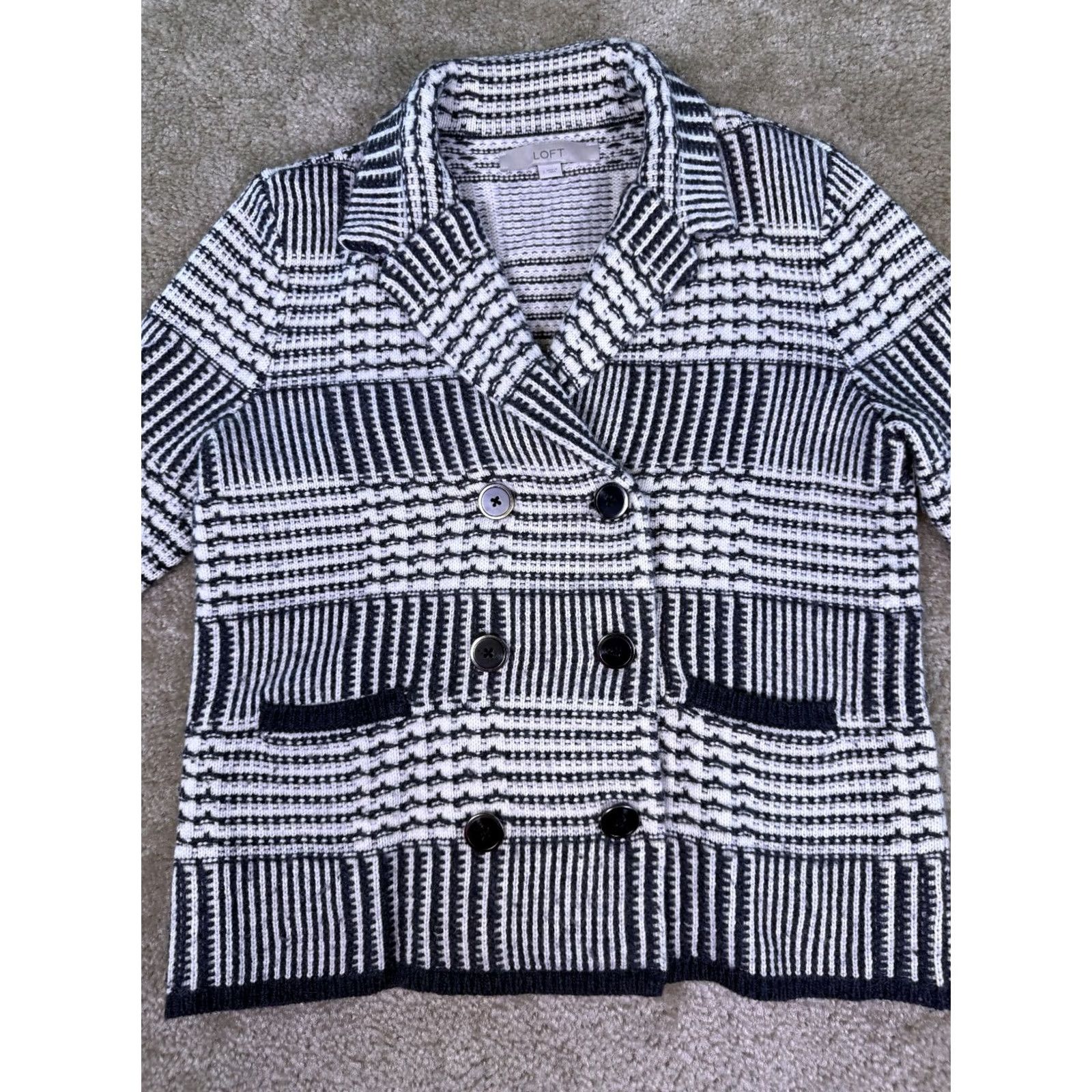 Loft VINTAGE Ann Taylor LOFT Sweater Black White Cable Rabbit Wool Blend Blazer Size S Size S / US 4 / IT 40 - 2 Thumbnail