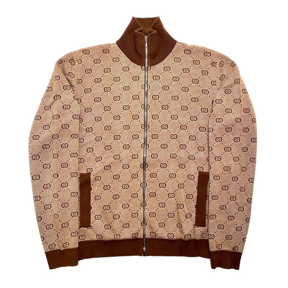 image of Gucci GG Jacquard Knitted Track Jacket Brown, Men's (Size XS)