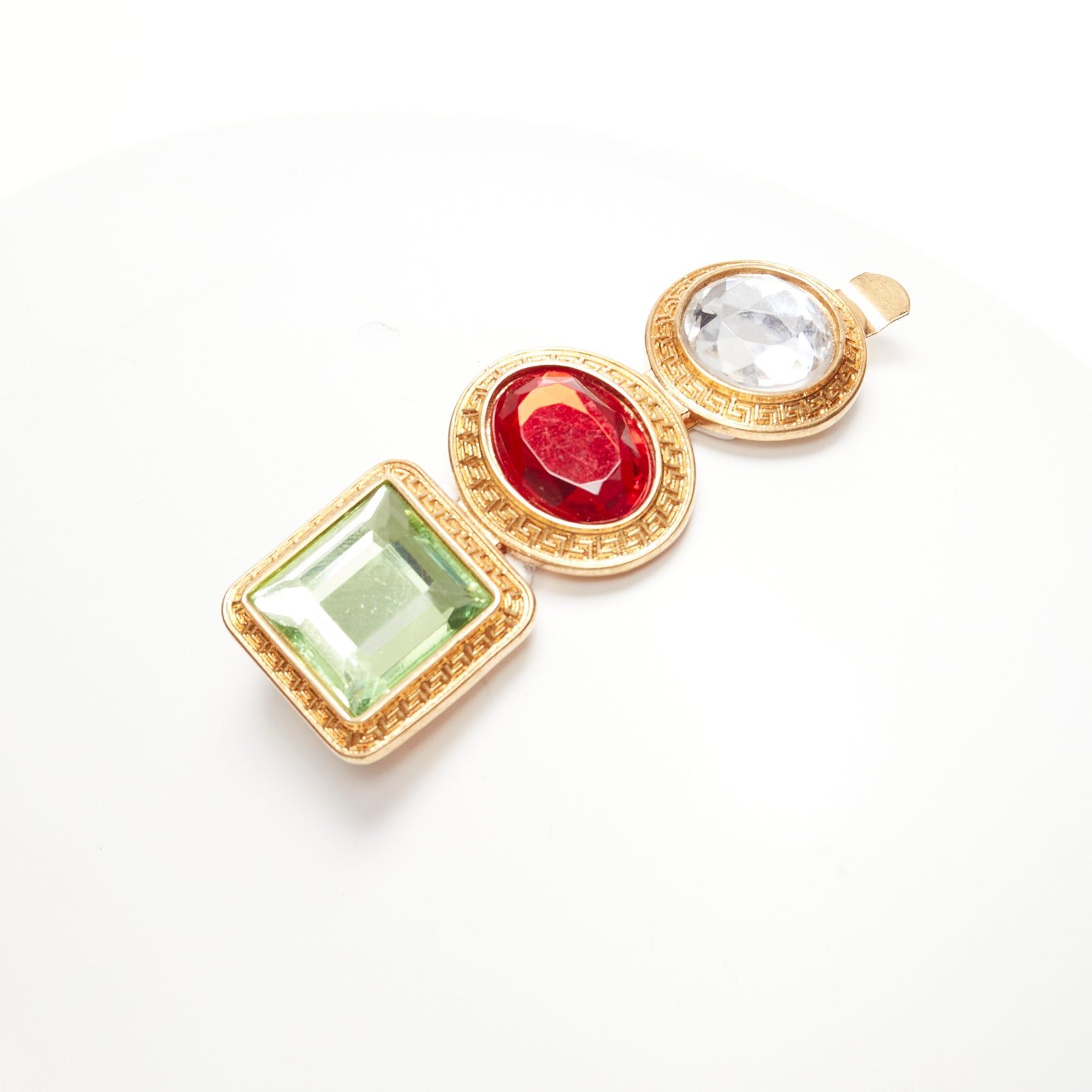 Versace VERSACE green red clear crystal gold baroque jewelled single hairclip Size ONE SIZE - 1 Thumbnail