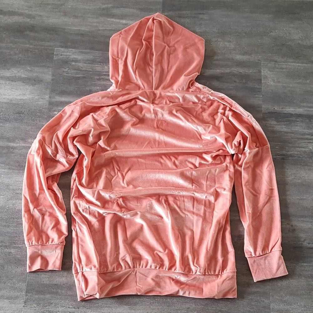 Designer Pink Lush Velvet Hooded Sweatshirt Size M / US 6-8 / IT 42-44 - 4 Thumbnail