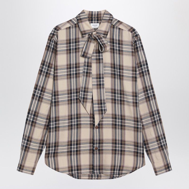 Saint Laurent Cassandre Lavallière Shirt In Tartan Cotton Polos