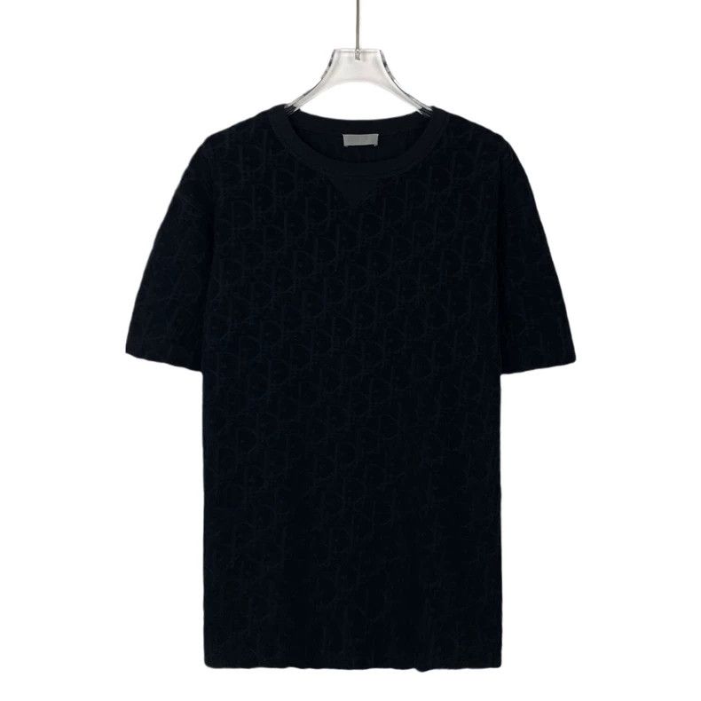 Dior Black logo old flower full print round neck cotton tow