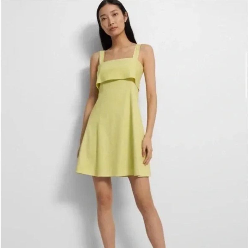 Theory Theory Dress Good Linen Drape Back Mini Lime Yellow Size 4 Size S / US 4 / IT 40 - 3 Thumbnail