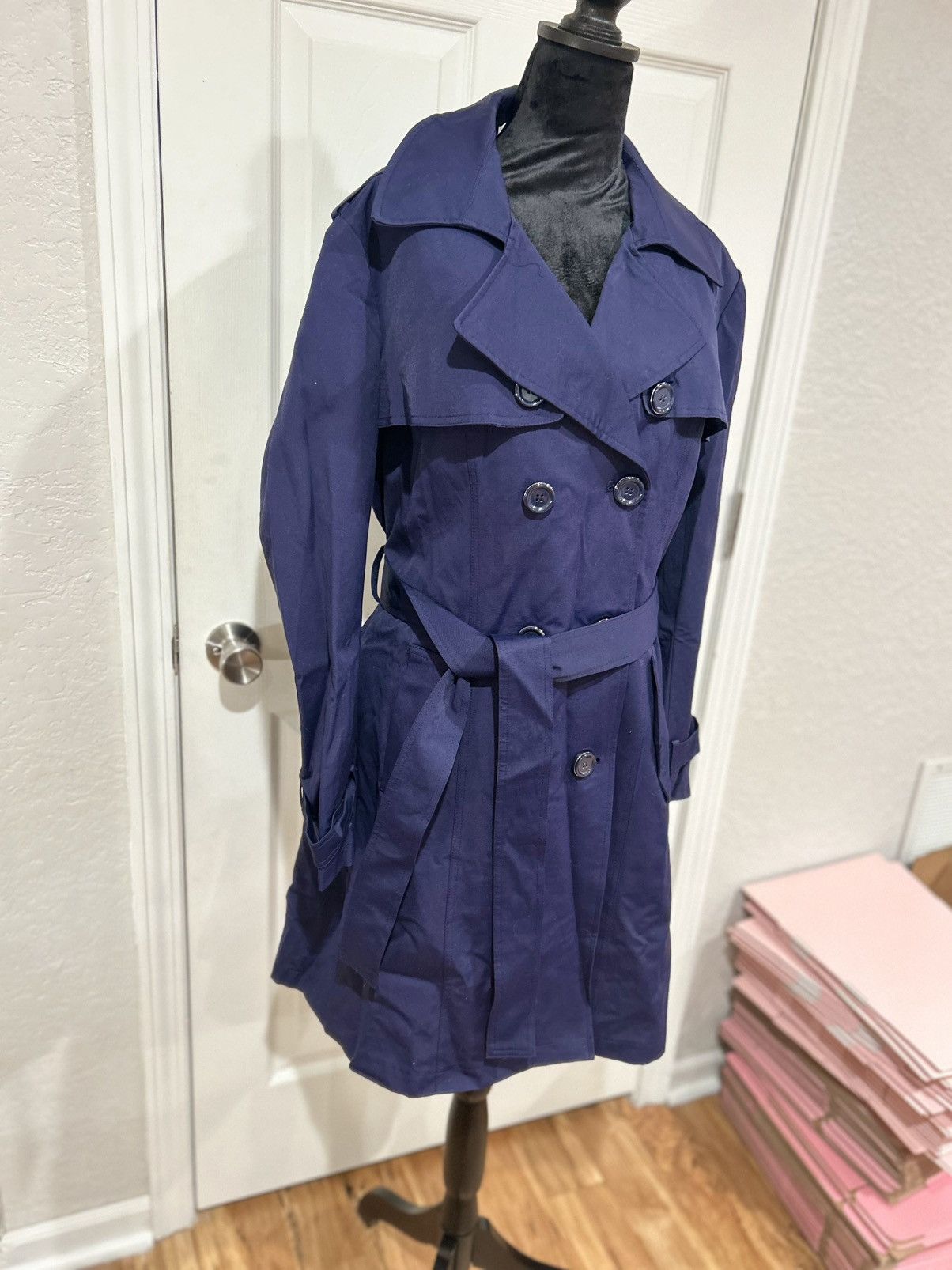 Other New York & Company Navy Blue Button Up Trench Coat Size XL / US 12-14 / IT 48-50 - 3 Thumbnail