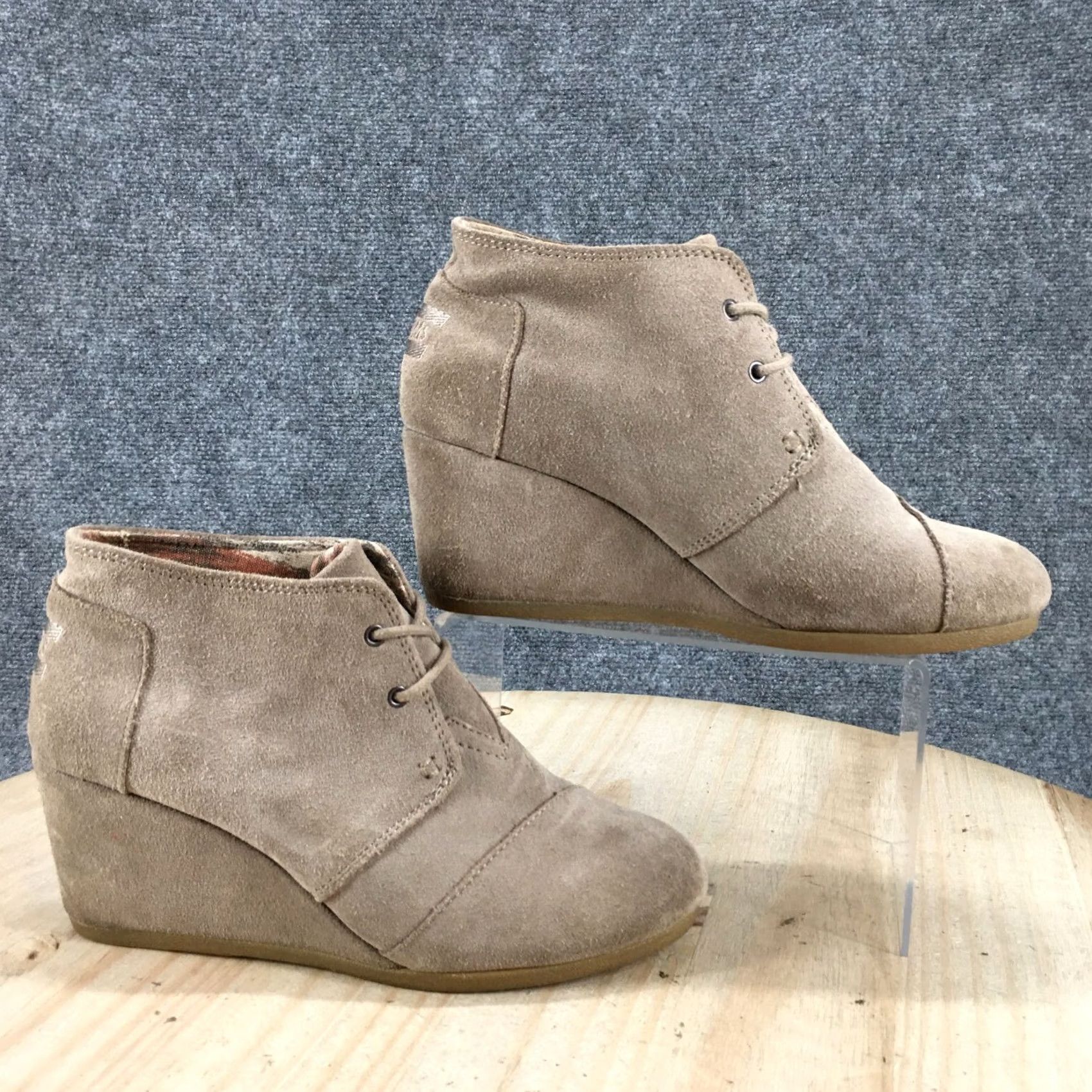 Toms TOMS Boots Womens 8 Desert Ankle Booties Wedge Heels Casual Brown Suede Lace Up Women Bootie XS? Size US 8 / IT 38 - 2 Thumbnail