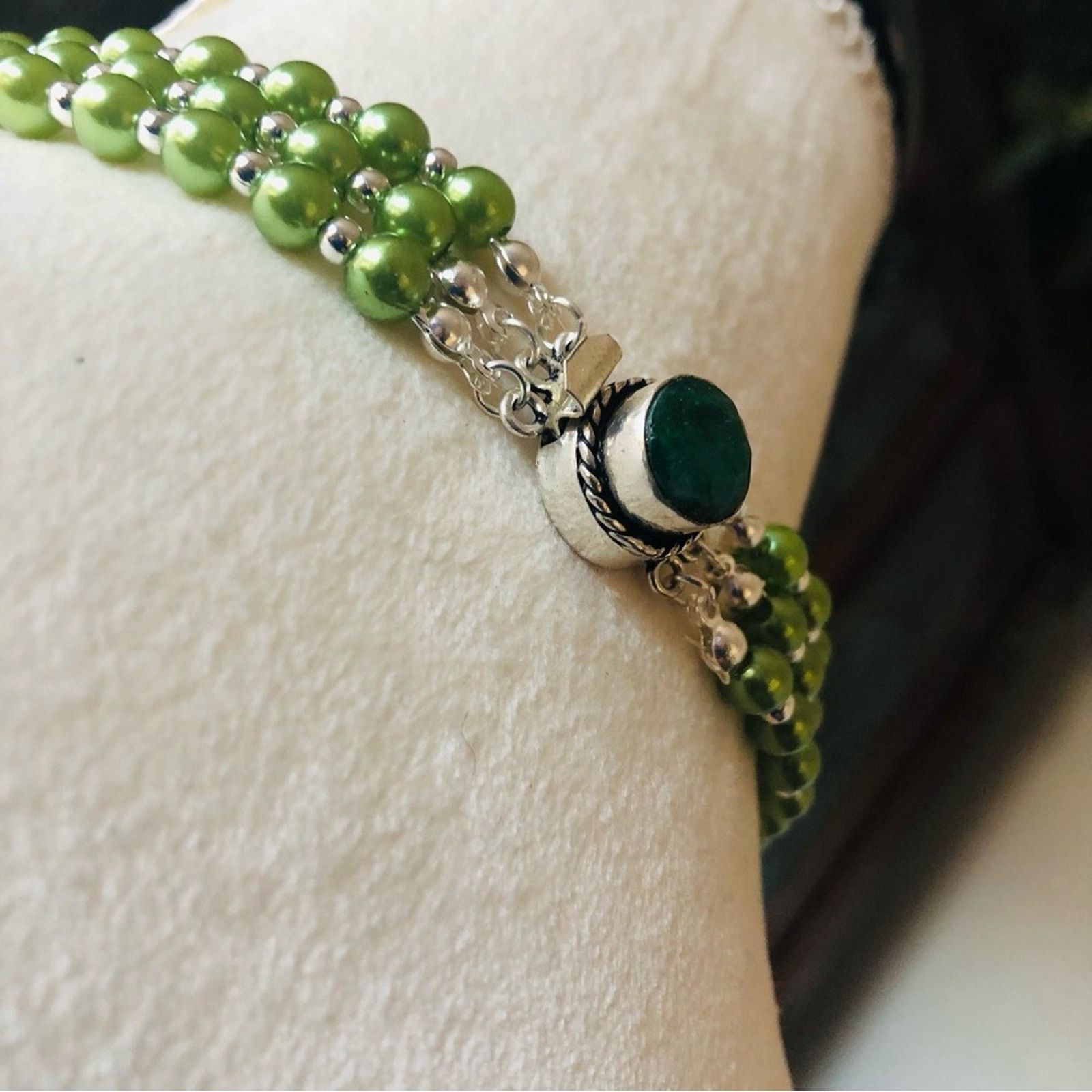 Handmade Handcrafted filigree green cameo genuine malachite necklac Size ONE SIZE - 7 Thumbnail