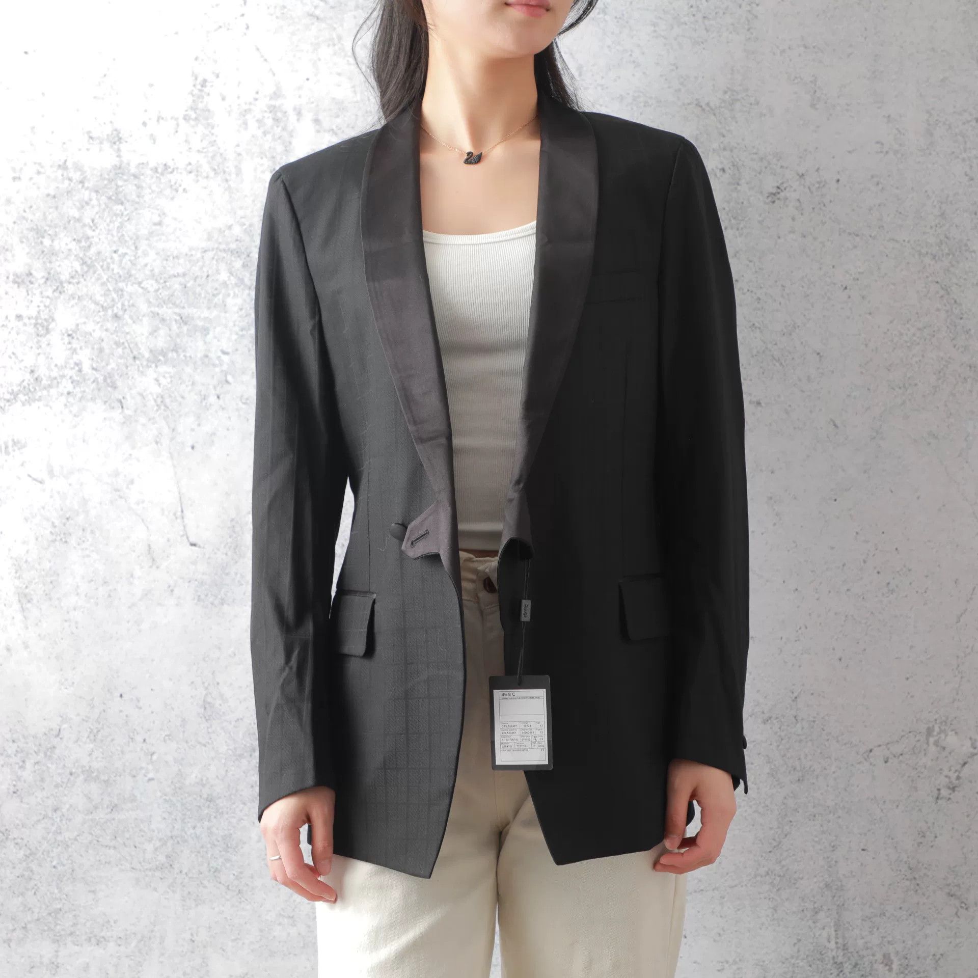 Yves Saint Laurent YSL Black Wool Plaid Lapel Blazer Size L / US 10 / IT 46 - 1 Thumbnail