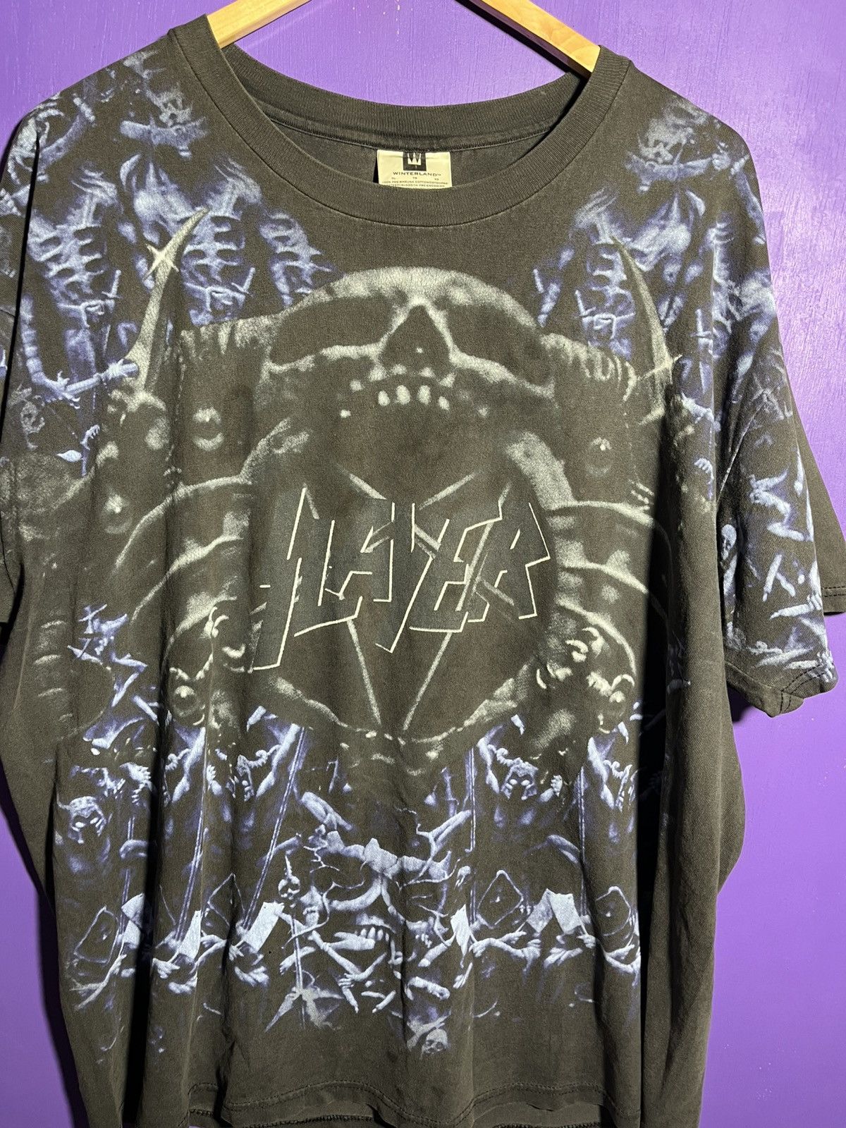 Band Tees × Vintage Vintage 90s Slayer skeletons AOP band tee Size US XL / EU 56 / 4 - 3 Thumbnail