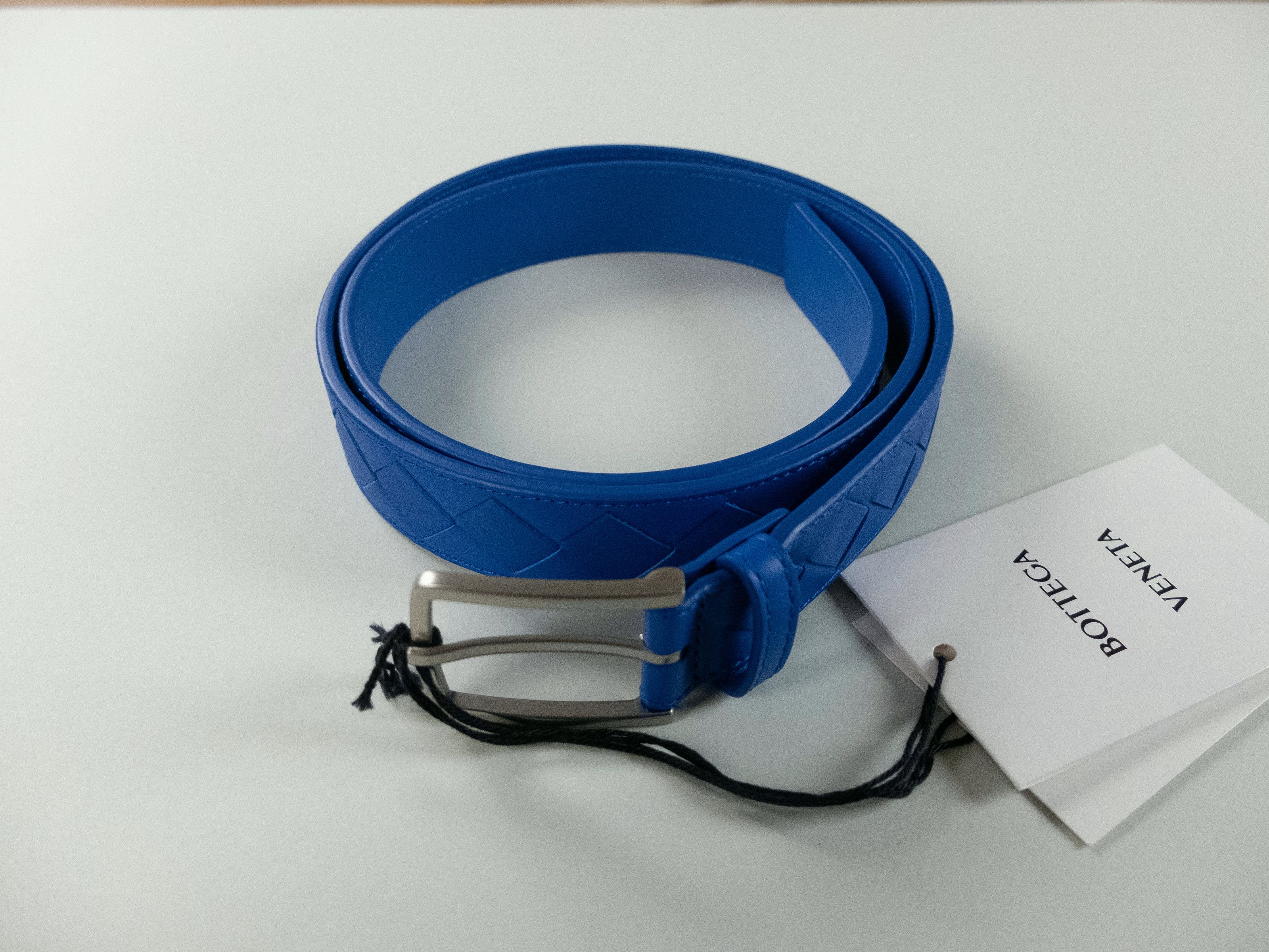 Bottega Veneta BOTTEGA VENETA cobalt blue intrecciato nappa leather belt 95 Size 36 - 3 Thumbnail