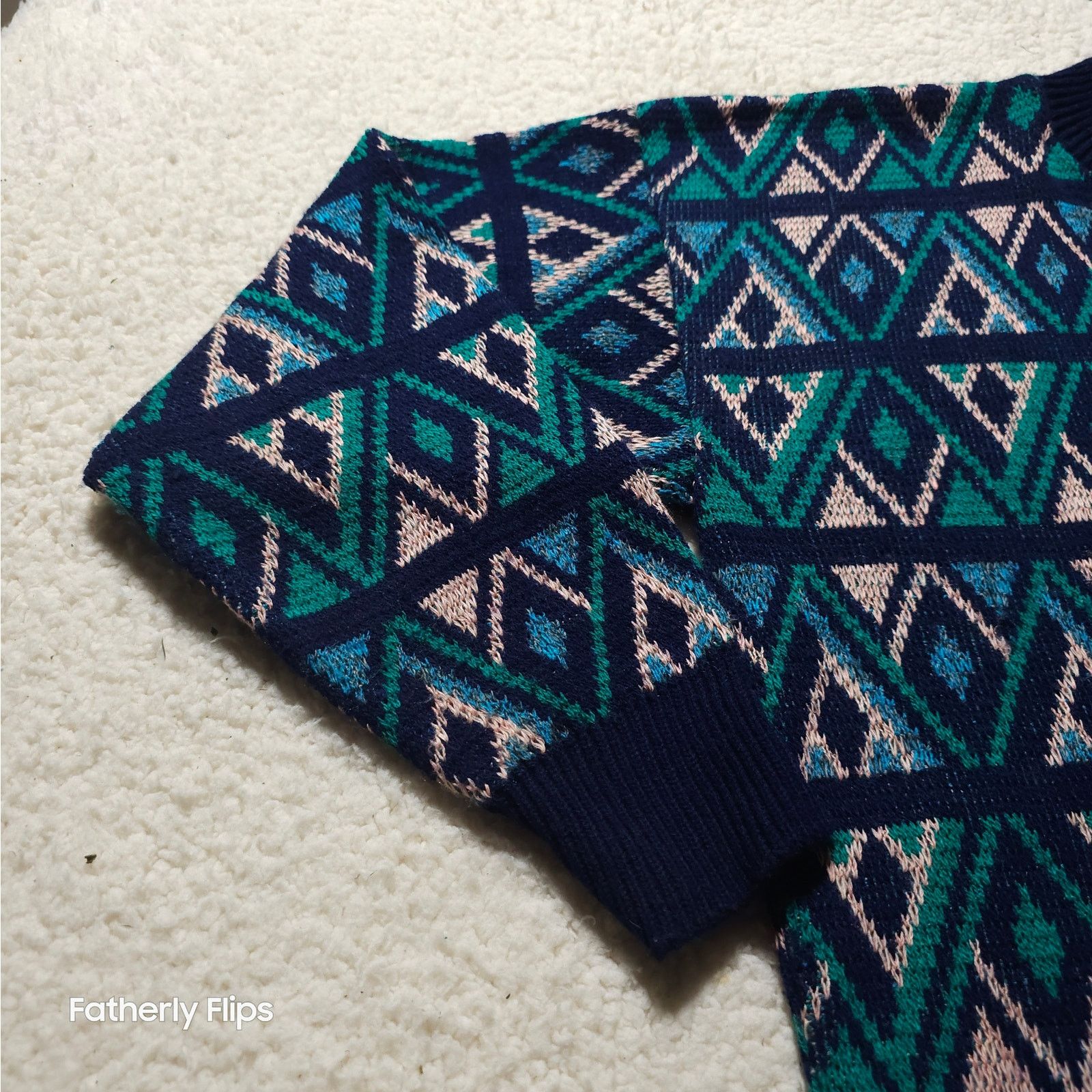 Other VTG 90s Geometric Abstract Knit Sweater Blue Green L coogi Size US L / EU 52-54 / 3 - 5 Thumbnail