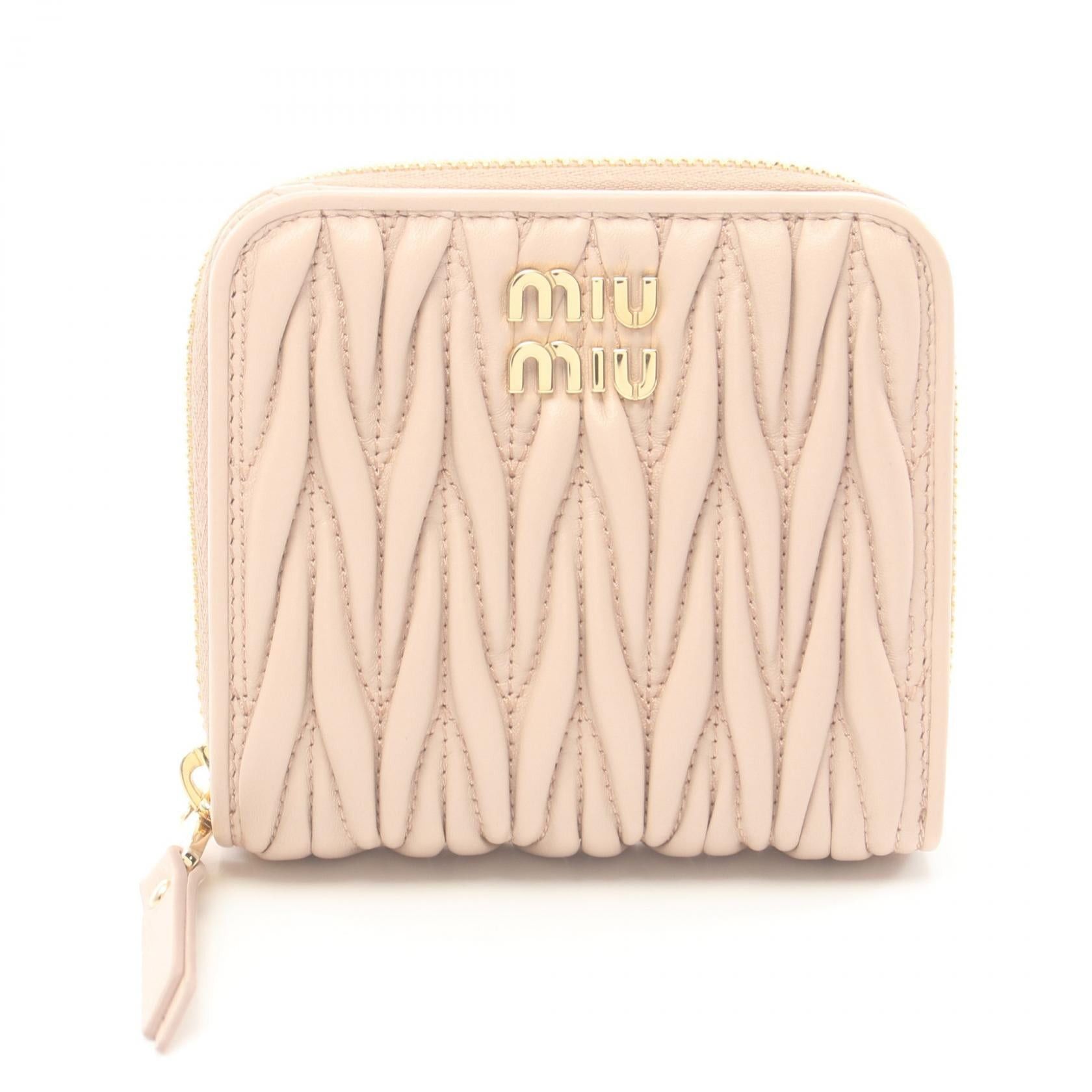 Miu Miu Miu Miu Matelasse Bi-Fold Wallet Leather Pink Size ONE SIZE - 1 Thumbnail