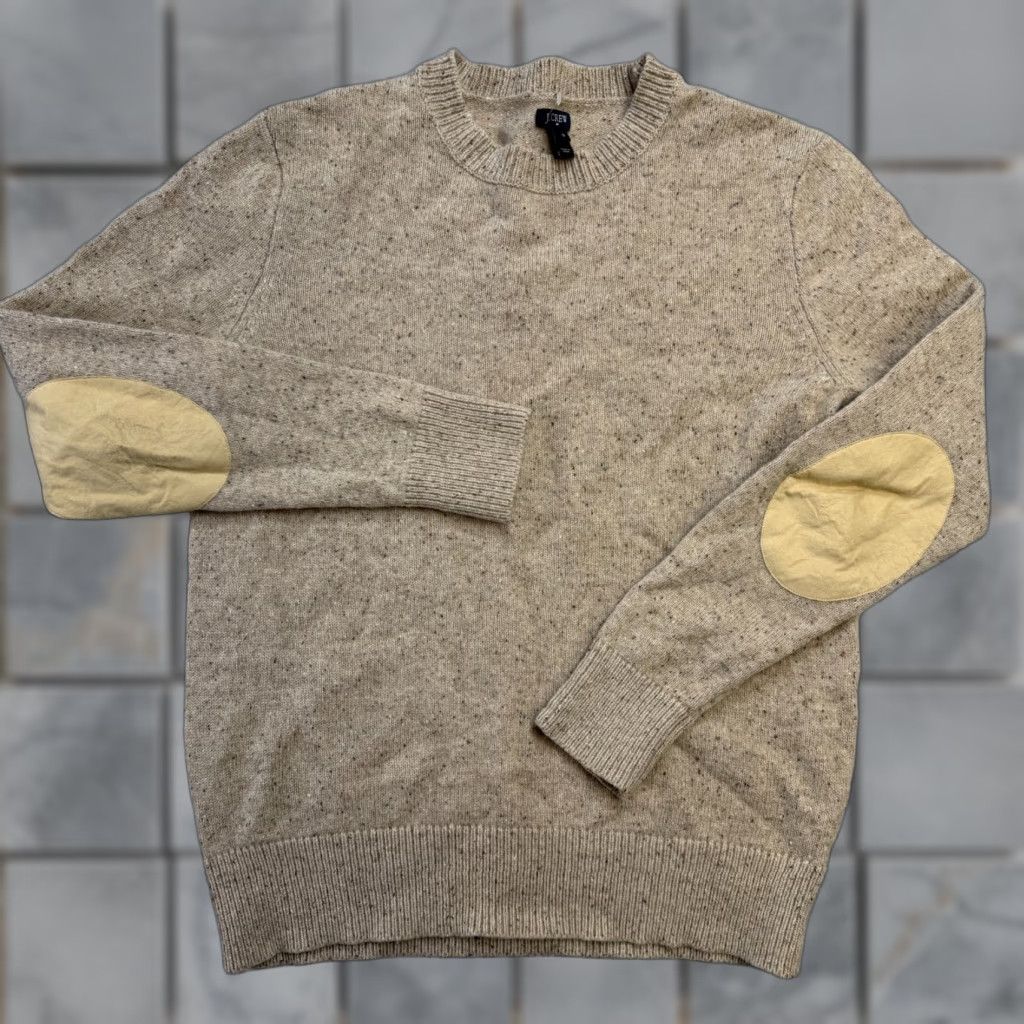 J.Crew J.CREW Sweater Mens Medium Beige Donegal Lambswool Elbow Patch Speckled Marled Crew Neck Pullover Knit Fall Winter Casual Size US M / EU 48-50 / 2 - 1 Thumbnail