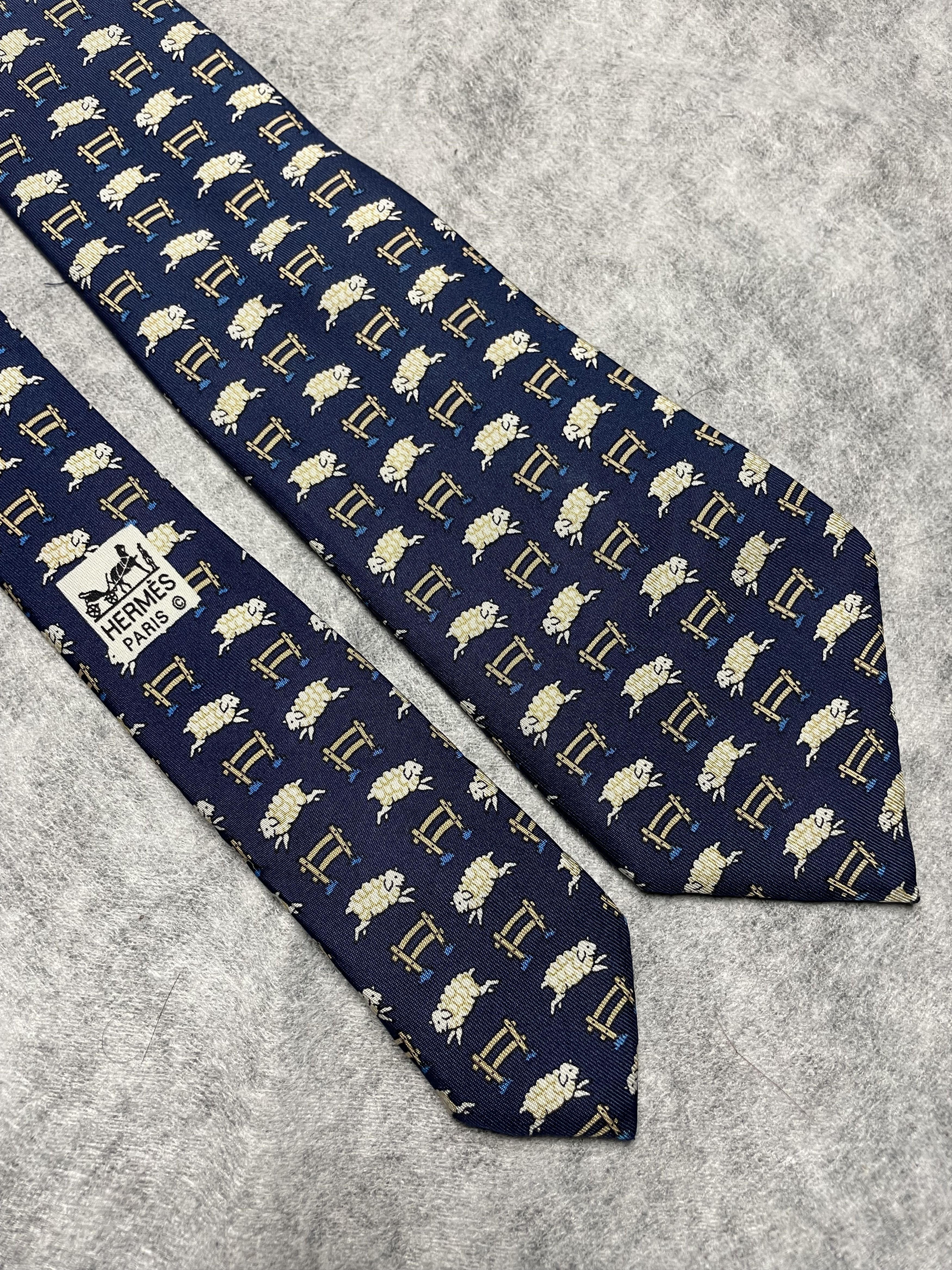 Hermes HERMES Paris 7528 IA Sheep Pattern Ochre Silk Tie Size ONE SIZE - 3 Thumbnail