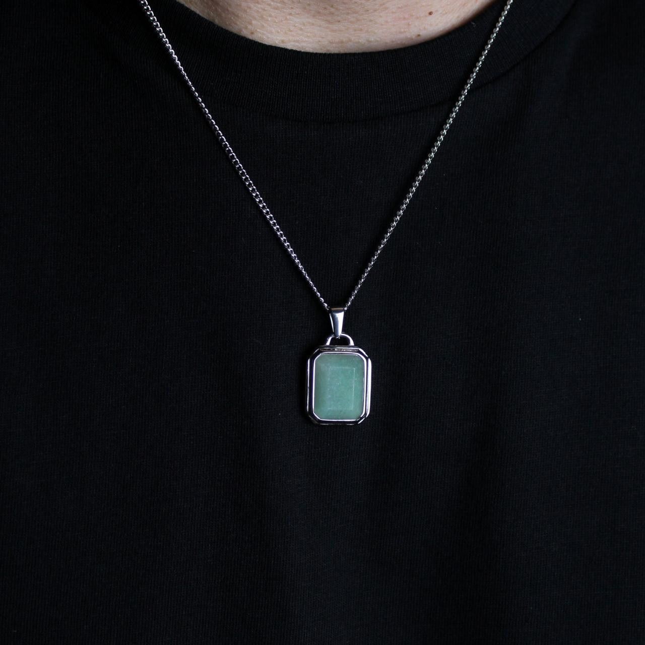 Jewelry Silver Aventurine Pendant Necklace Size ONE SIZE - 1 Thumbnail