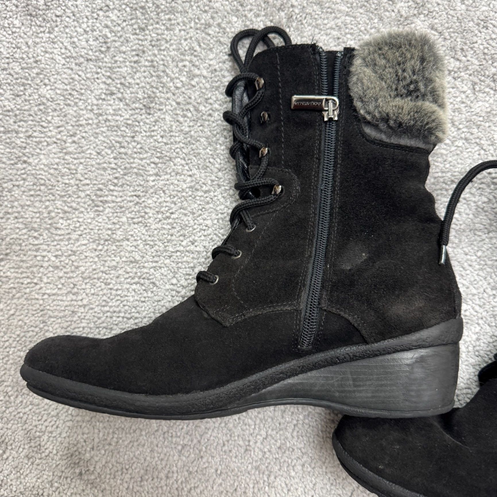 Aquatalia Women's Suede Faux Fur Wedge Snow Boots Black Size