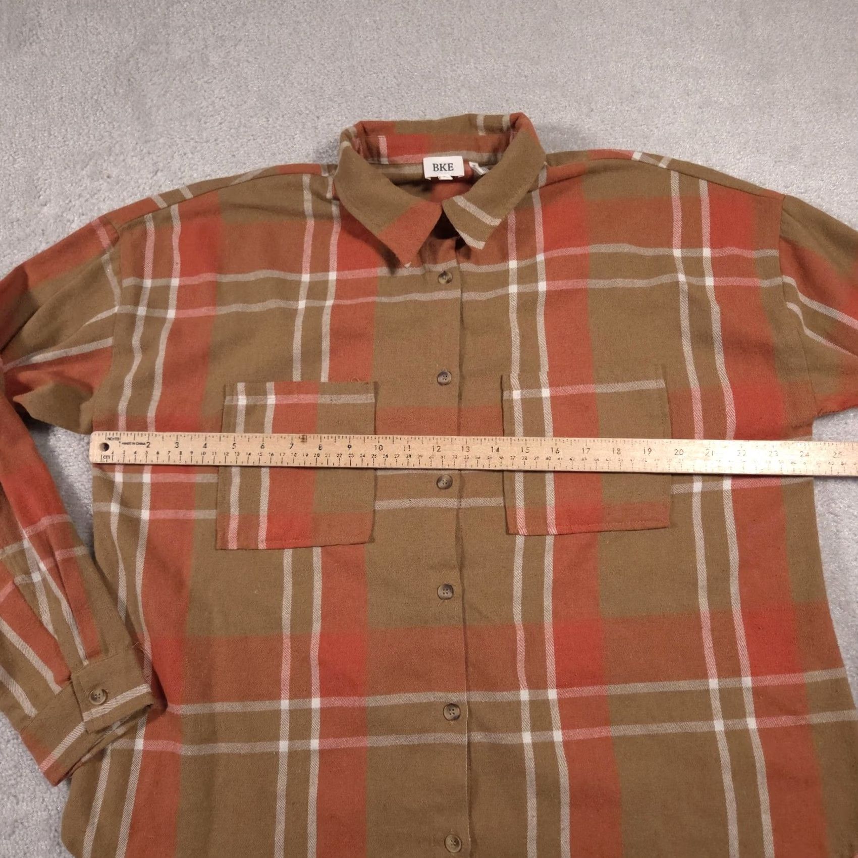 BKE BKE Shirt Womens Large Brown Plaid Button-Down Long Sleeve Boyfriend Flannel Shirt Size L / US 10 / IT 46 - 7 Thumbnail