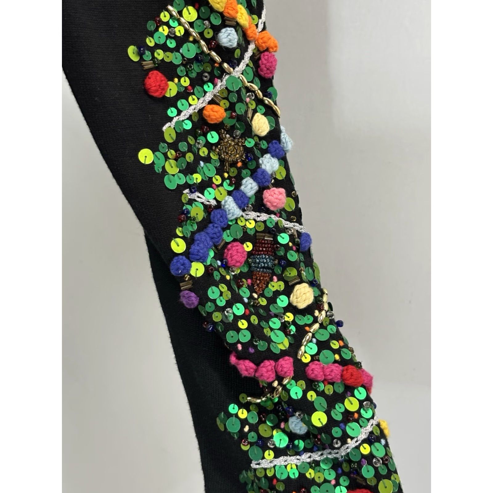 Simons VINTAGE Michael Simon Christmas Tree Sweater Women’s Medium Black Beaded Poms Pullover Size M / US 6-8 / IT 42-44 - 6 Thumbnail