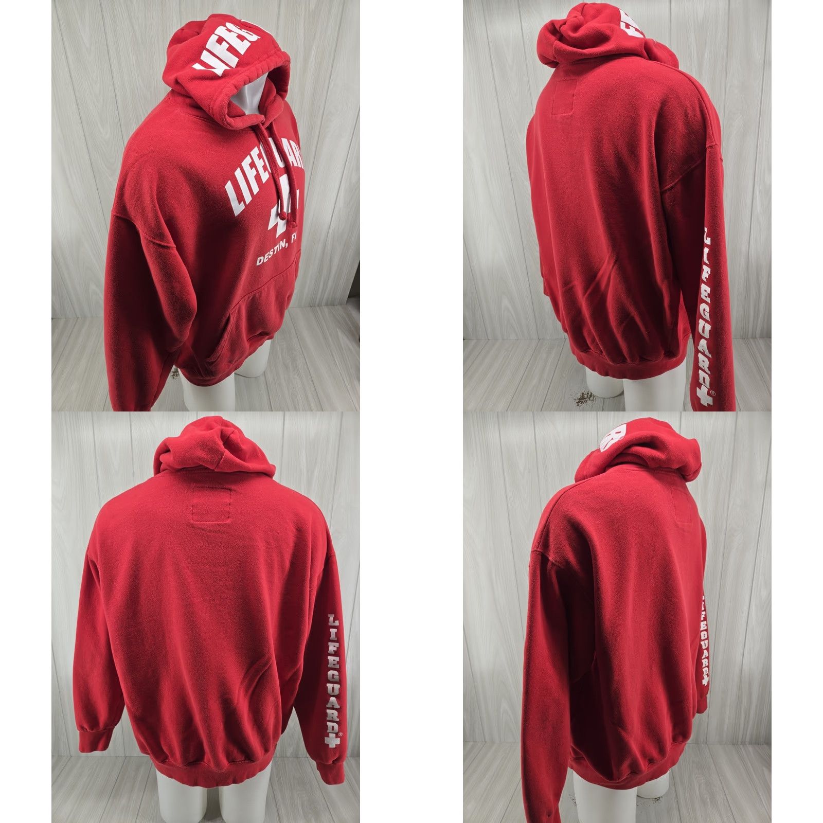 destin Lifeguard Hoodie Officially Licensed Mens XL Red Beach Lifeguard Pullover Hooded Pockets Graphic Print Size US XL / EU 56 / 4 - 8 Thumbnail