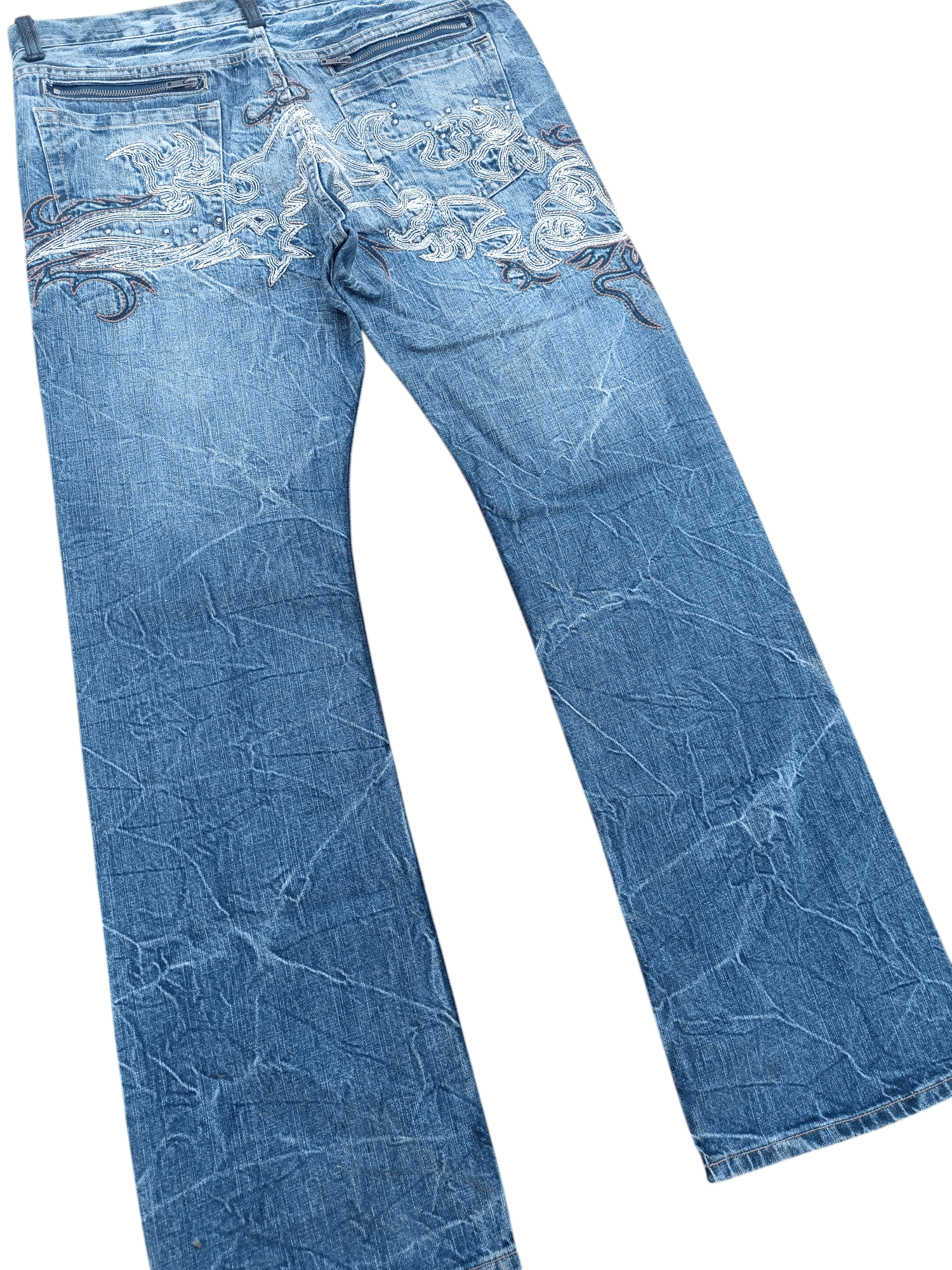 Japanese Brand × Tornado Mart RARE 💥 JAPANESE BRAND WHISKERS DISTRESSED EMBROIDERY DENIM Size US 34 / EU 50 - 4 Thumbnail