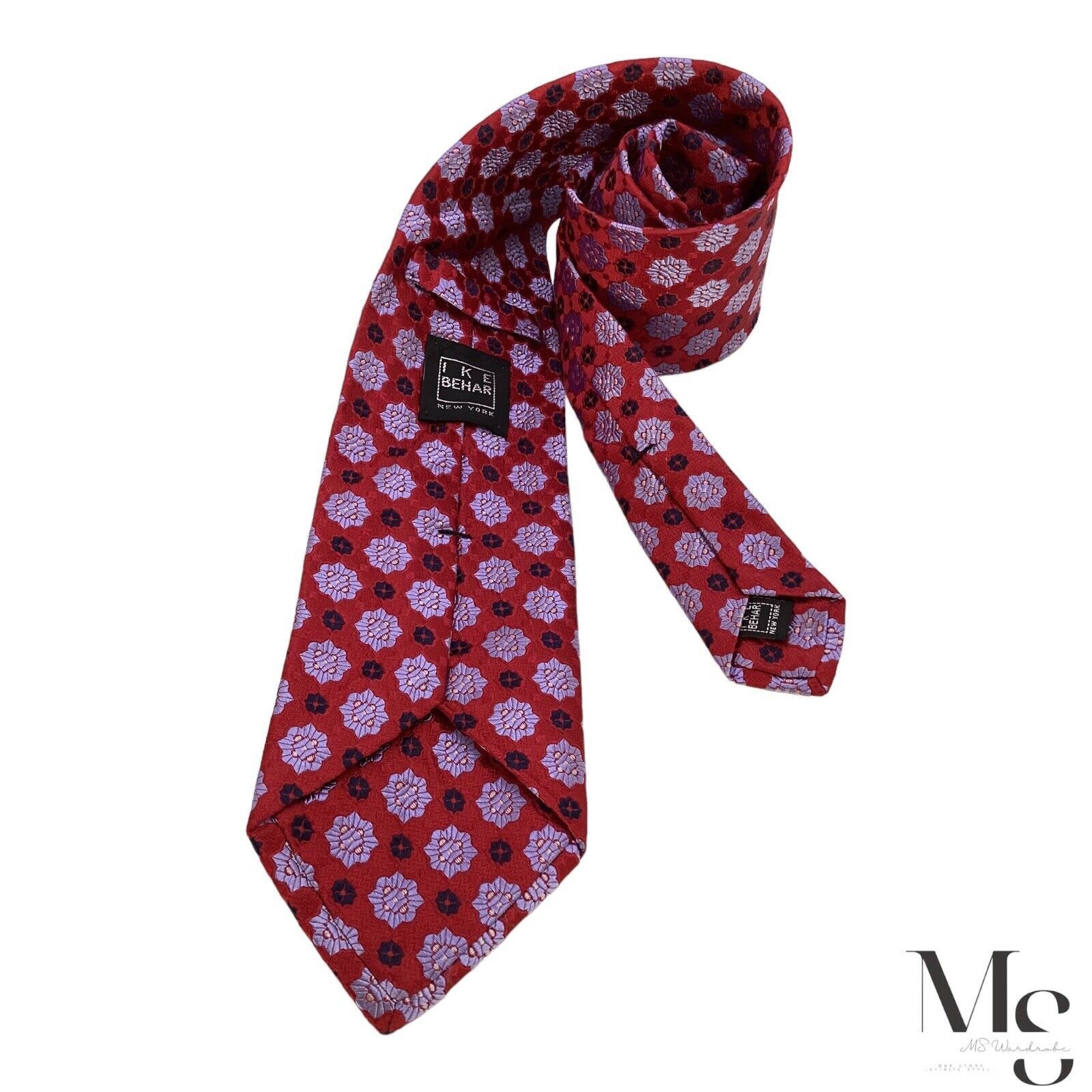 Ike Behar IKE BEHAR Red Geometric Silk Tie Hand Tailored In USA W: 3.5 Size ONE SIZE - 3 Thumbnail