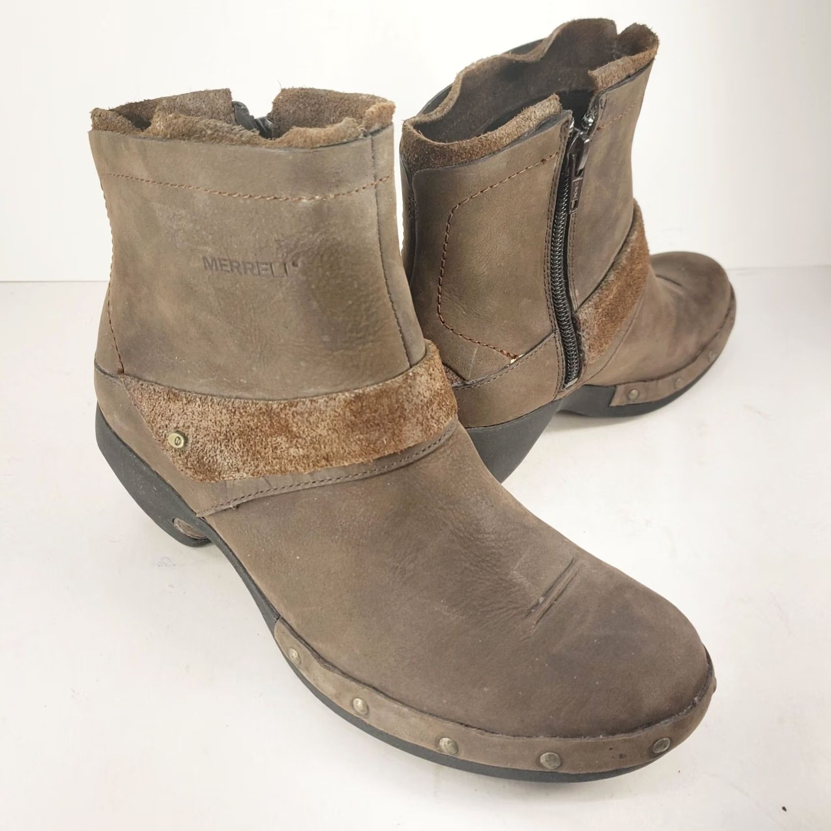 Merrell Merrell Luxe Mid Bitter Chocolate Ankle Boots Women's 7.5 Brown Leather Zip Studded Platform Block Heel Casual Fall Winter Size US 8 / IT 38 - 2 Thumbnail