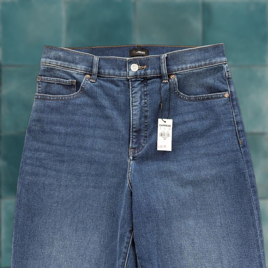 Express Express Jeans Womens 10 High Rise Straight Blue Medium Wash Distressed 5-Pocket Denim Cotton Blend Stretch Zip Womens Size 32" / US 10 / IT 46 - 1 Thumbnail