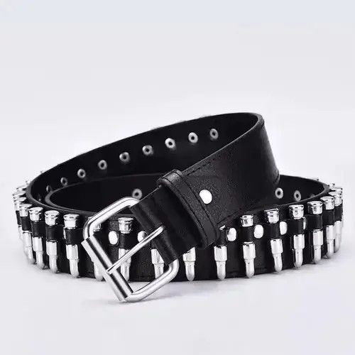 Leather Bullet leather punk belt hollow rivet Size ONE SIZE - 4 Thumbnail