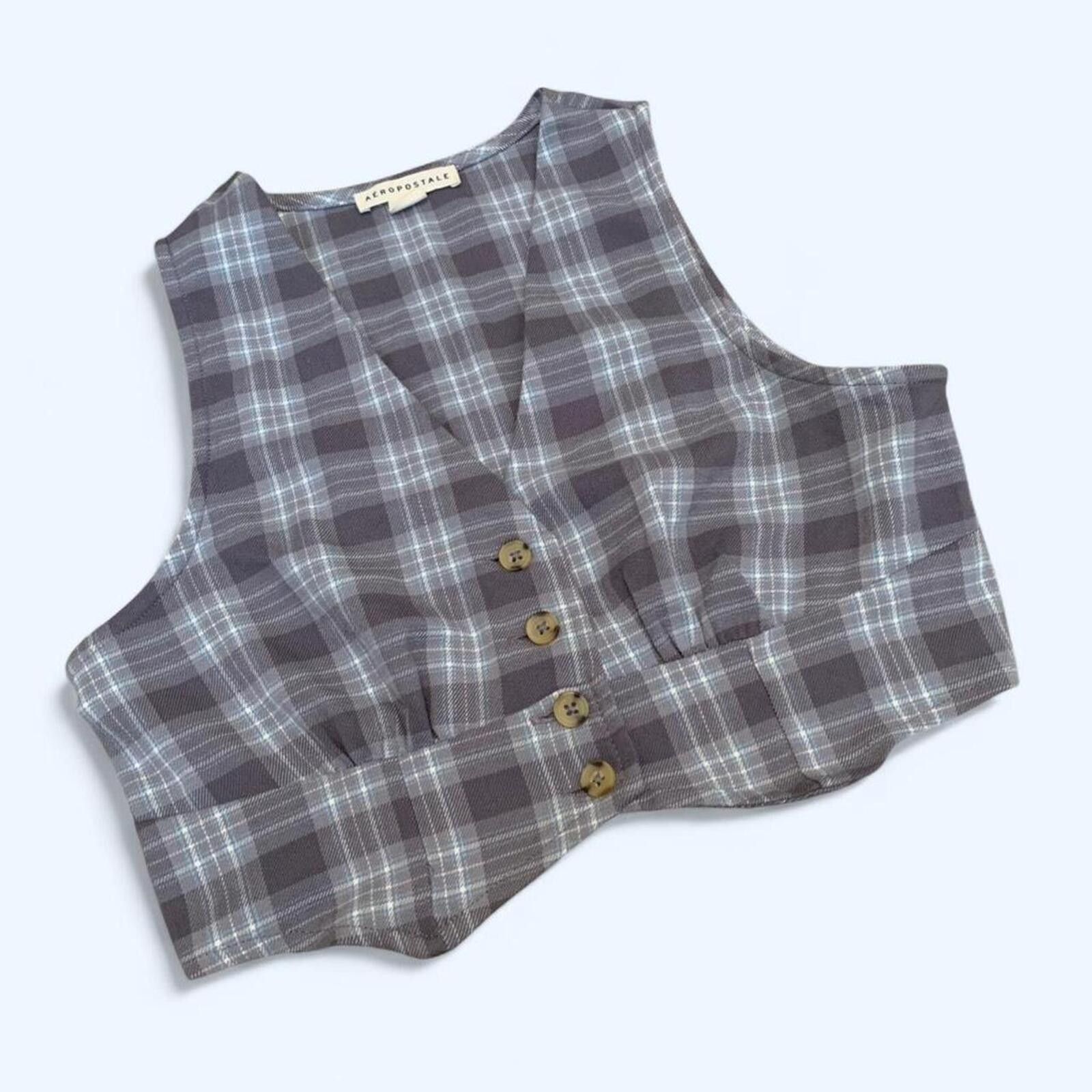 Aeropostale Cropped button up plaid fitted vest, by Aeropostale. Size S / US 4 / IT 40 - 2 Thumbnail