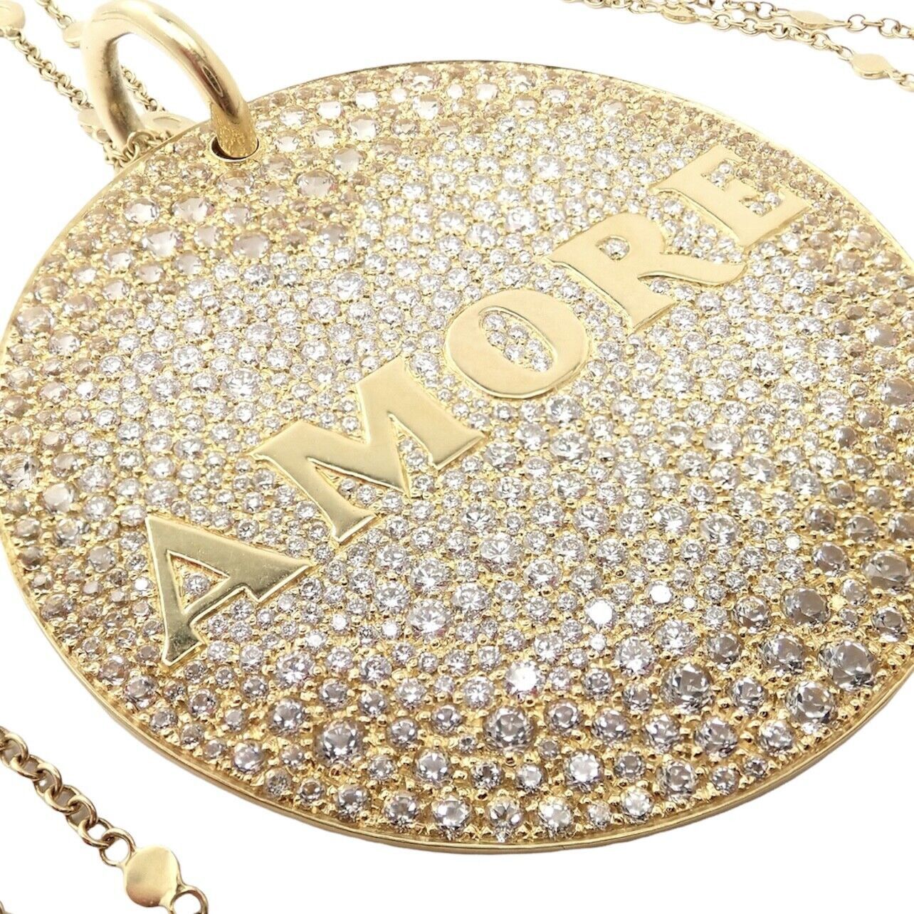 Yellow Gold Large Diamond + Sapp Amore Pendant Necklace