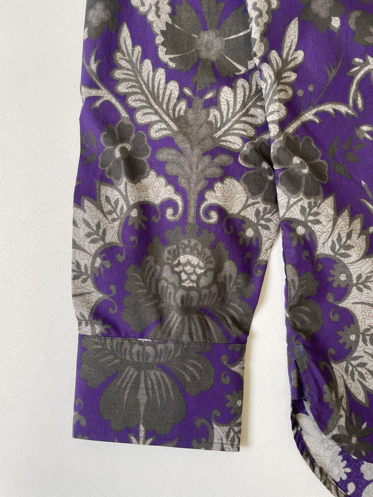 Dries Van Noten Purple / Gray Floral Print Cotton Shirt Size US M / EU 48-50 / 2 - 6 Thumbnail