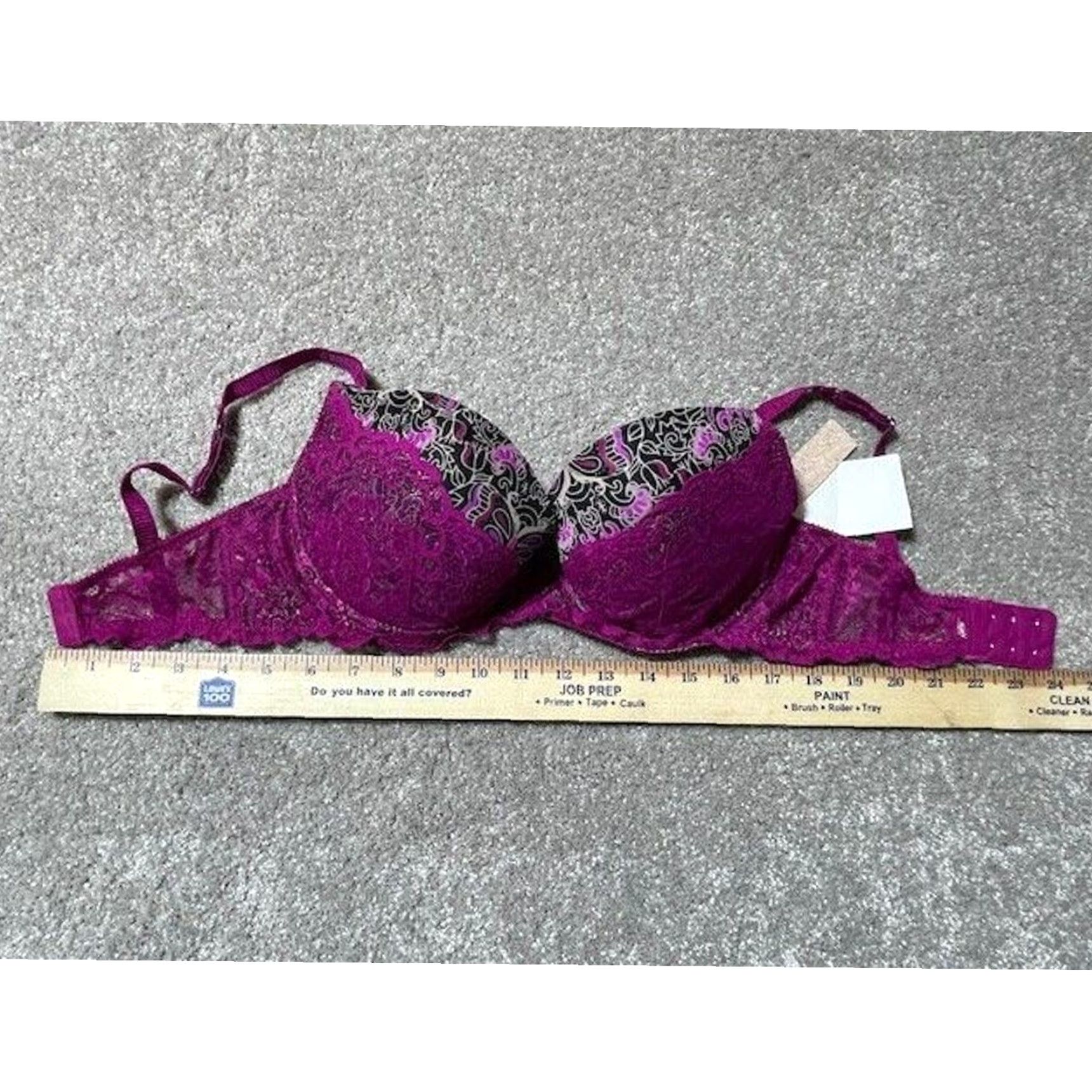 Vintage Underella by Ella Moss Bra Balconette Underwire 34DD Lace Y2K Romantic Floral Purple Womens Girls Size ONE SIZE - 6 Thumbnail