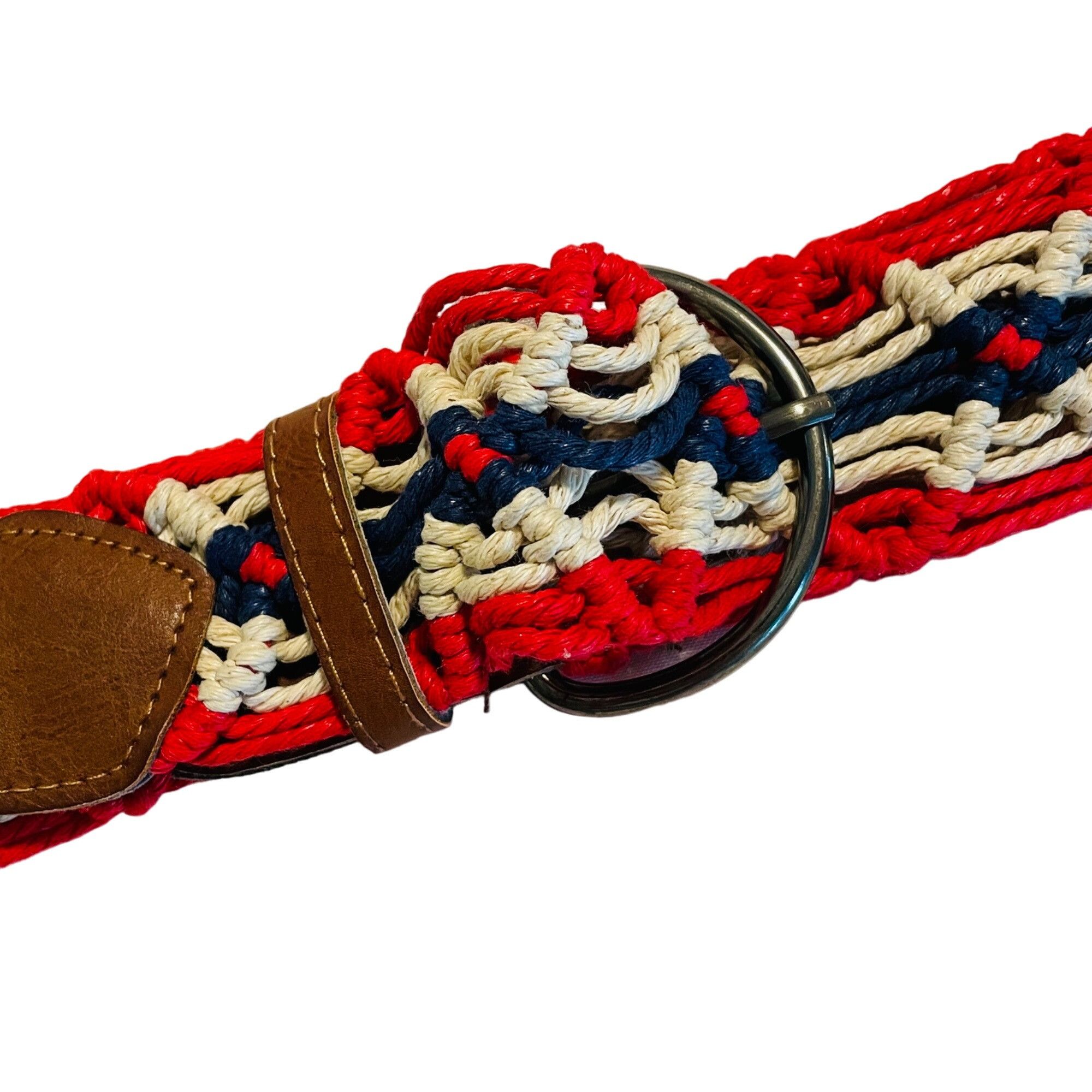 Vintage Vintage Woven Belt W/ Faux Leather Accents & D-Ring Buckle - Size ONE SIZE - 3 Thumbnail