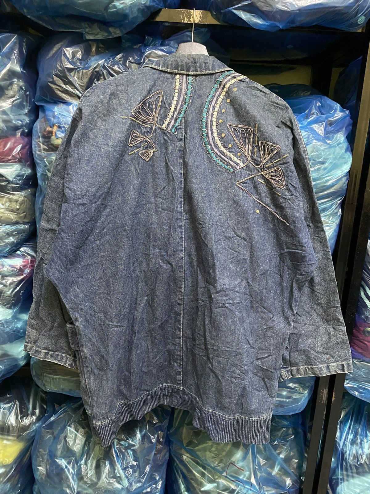 Vintage Rare 80s Oversized Denim Jacket Embroidery Butterfly Design Size US M / EU 48-50 / 2 - 9 Thumbnail