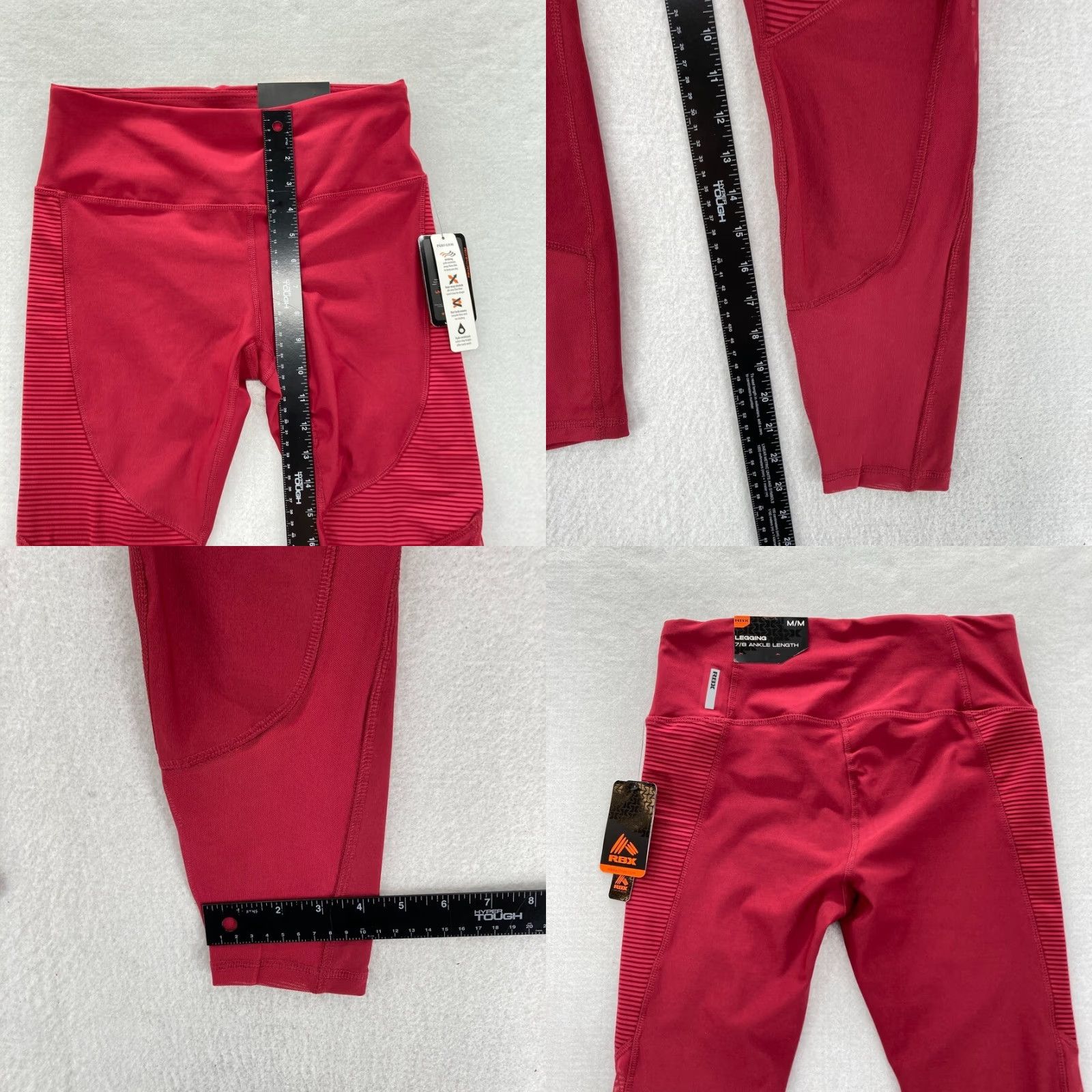 Vintage RBX Active Leggings Women's Medium Red Stretch Fabric Moisture Wicking Pull On Fabric Polyester Spandex Ankle Leggings Size 32" / US 10 / IT 46 - 8 Thumbnail