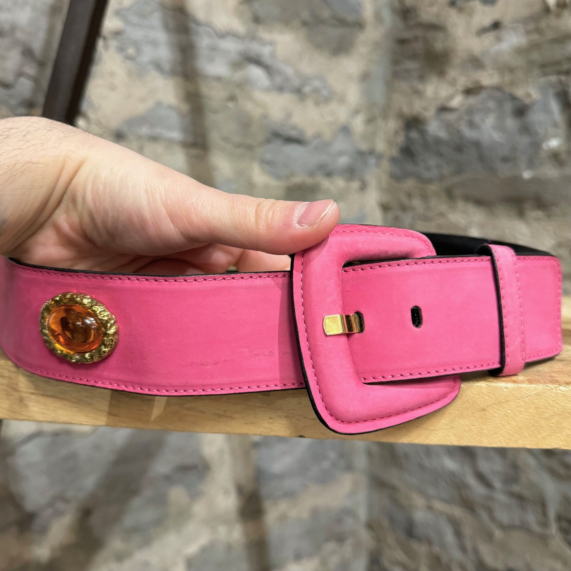 Escada Escada Vintage 90s Pink Suede Stone Embellished Belt Size ONE SIZE - 3 Thumbnail