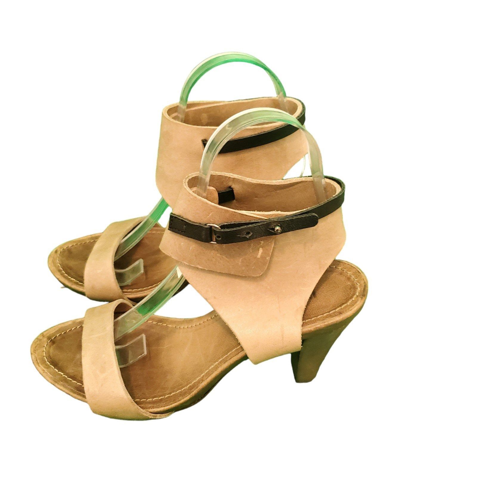 Humanoid Leather Wrap Heels Sandals taupe/Black Sz 38/8
