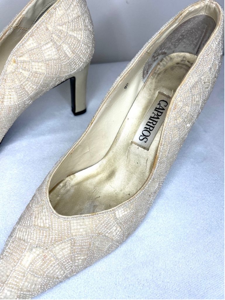 Other Vintage cream beaded Caparros Heels, Size 9, Off-white Size US 9 / IT 39 - 4 Thumbnail