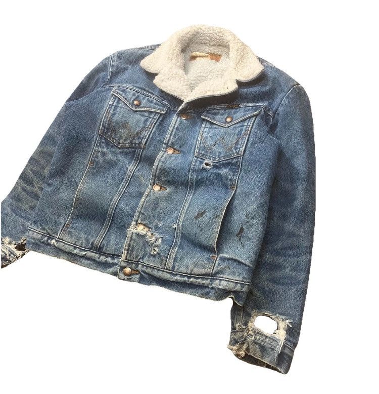 Vintage × Wrangler Faded Distressed Wrangler Sherpa Denim Jacket Size US M / EU 48-50 / 2 - 3 Thumbnail