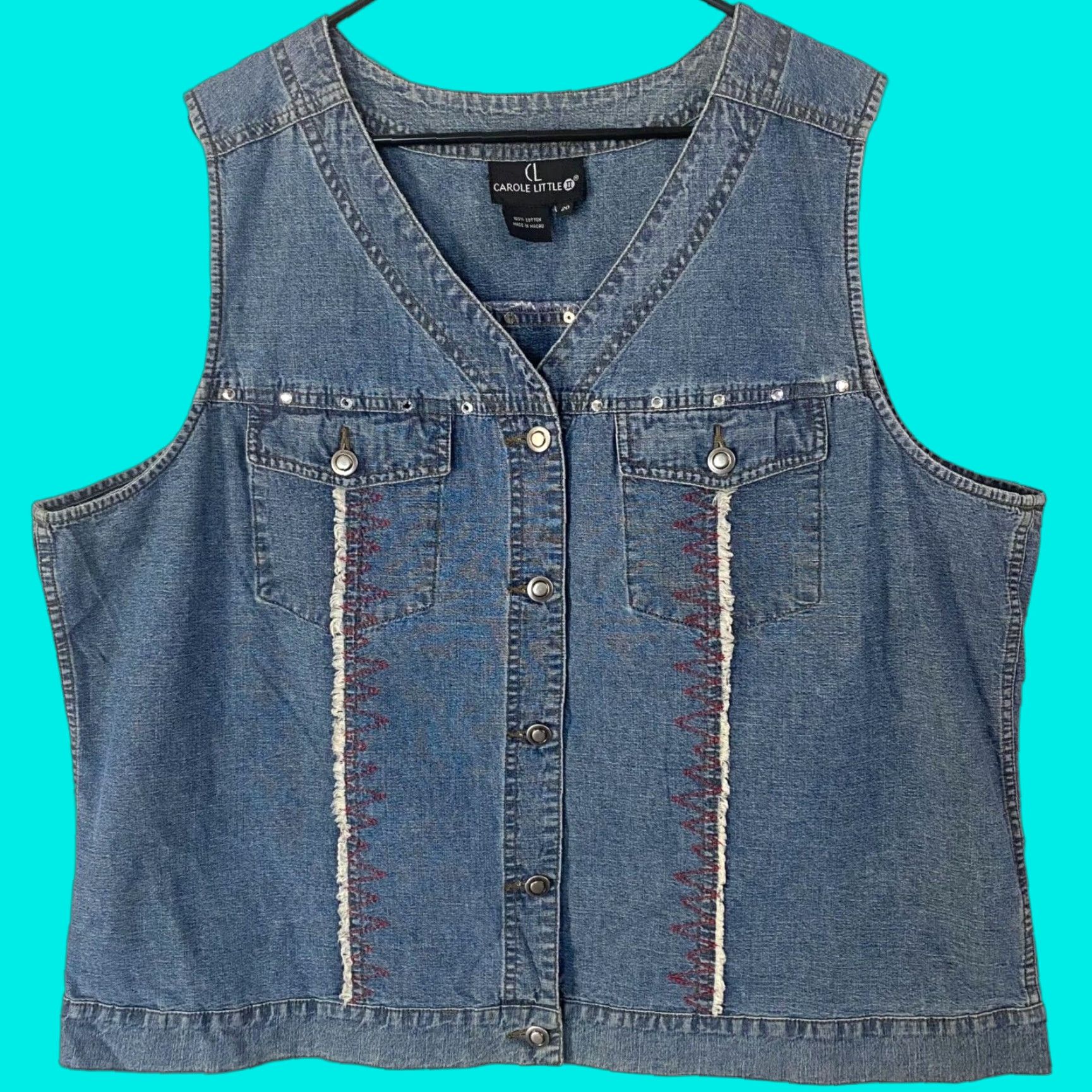 Vintage VINTAGE Carole Little Denim Vest Button-Up Stonebridge Rhinestones Womens Plus 20 Blue Vest Ladies 20s Size 3XL / US 20-22 - 1 Thumbnail
